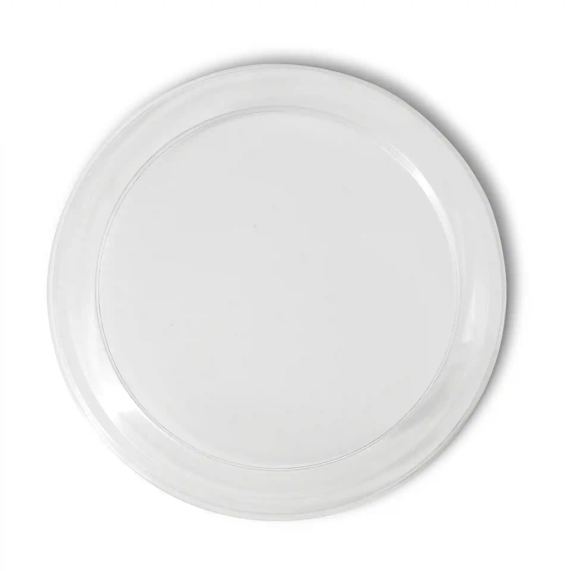 Coperchio rotondo in rPET trasparente con un diametro di 123 mm e un'altezza di 12 mm.