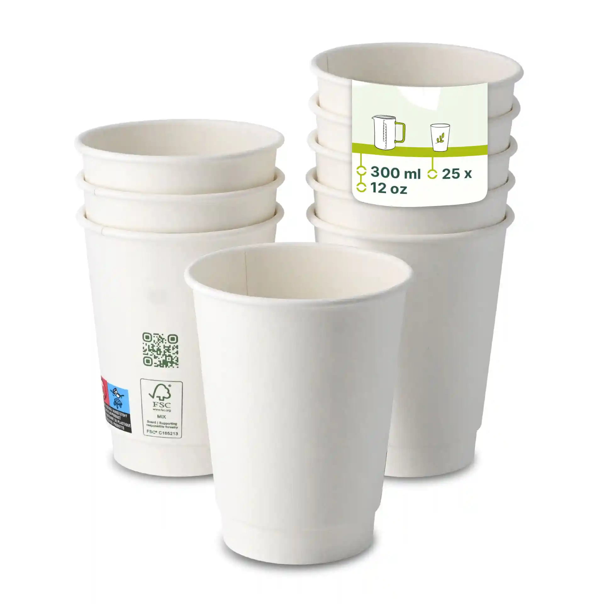 Gobelet café à emporter 300 ml / 12 oz, Ø 90 mm, double paroi, blanc, revêtement PLA