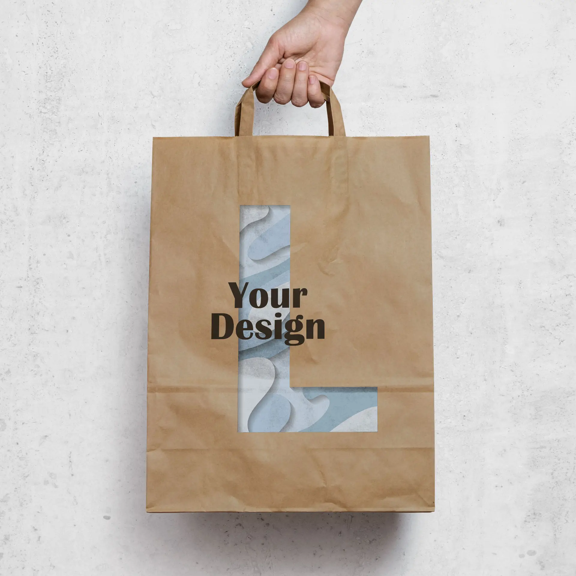 Papiertragetaschen bedrucken L, 26 x 12 x 35 cm, braun, Recyclingpapier