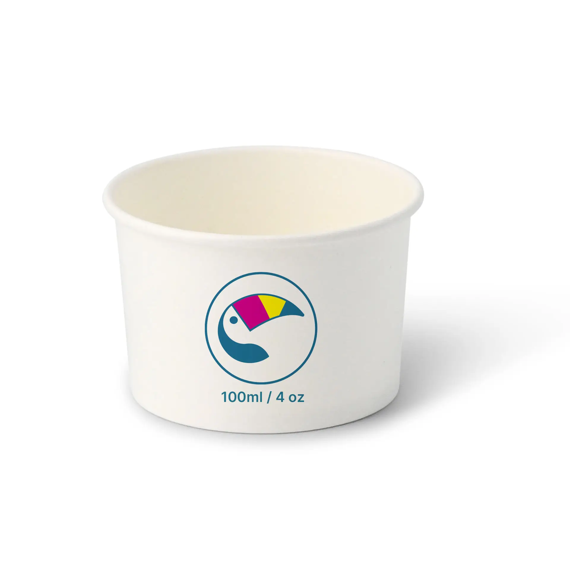 Gobelet à glace personnalisé, 100 ml / 4 oz, blanc, revêtement PLA