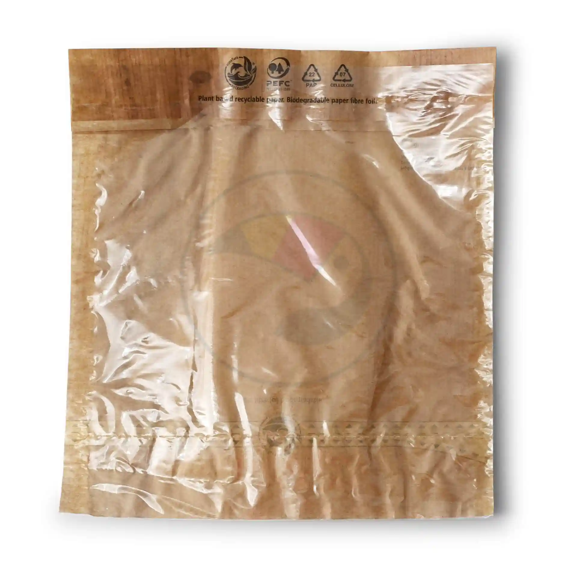 Sachets snack personnalisés, 17,5 x 20 cm, brun, avec fenêtre transparente & fermeture adhésive