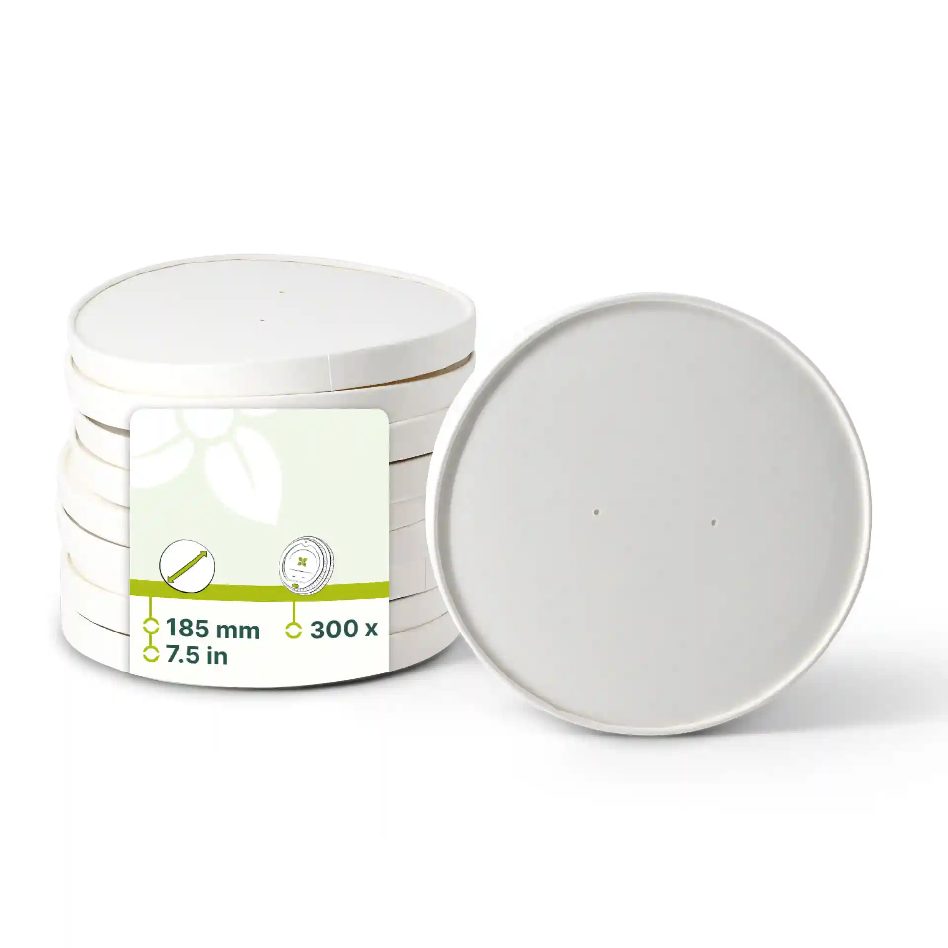 Couvercle en carton avec membrane (revêtu de PE) Ø 185 mm, blanc, rond (pour bol en carton kraft)