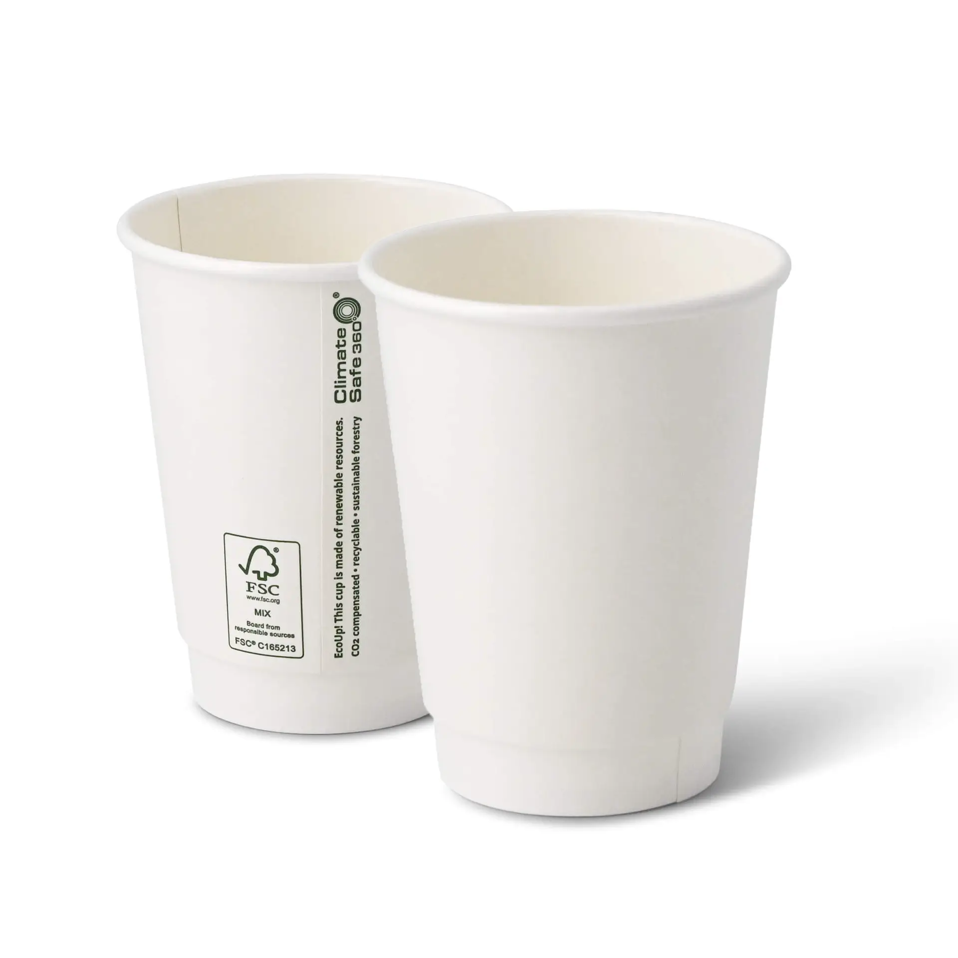 Kaffee to go Becher aus Pappe, doppelwandig, 300 ml / 12 oz, Ø 90 mm, weiss