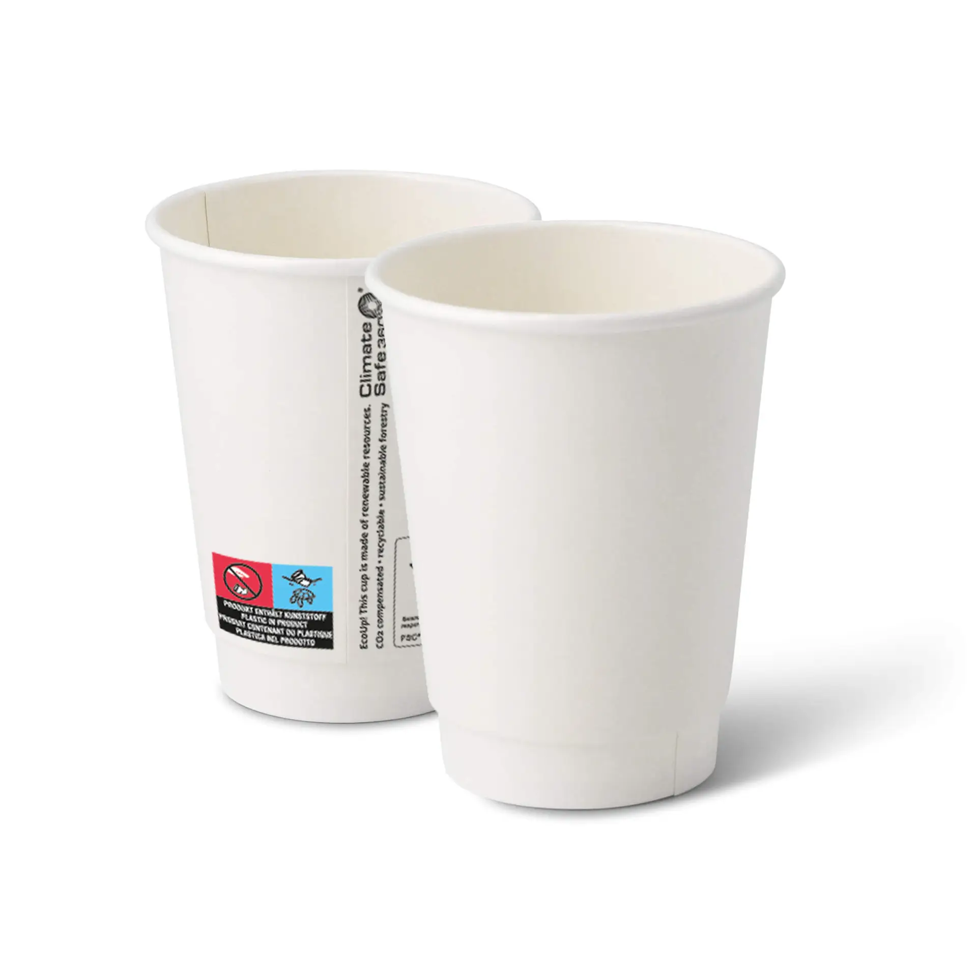 Coffee to go Becher aus Pappe (beschichtet) doppelwandig, 300 ml / 12 oz, Ø 90 mm, weiss
