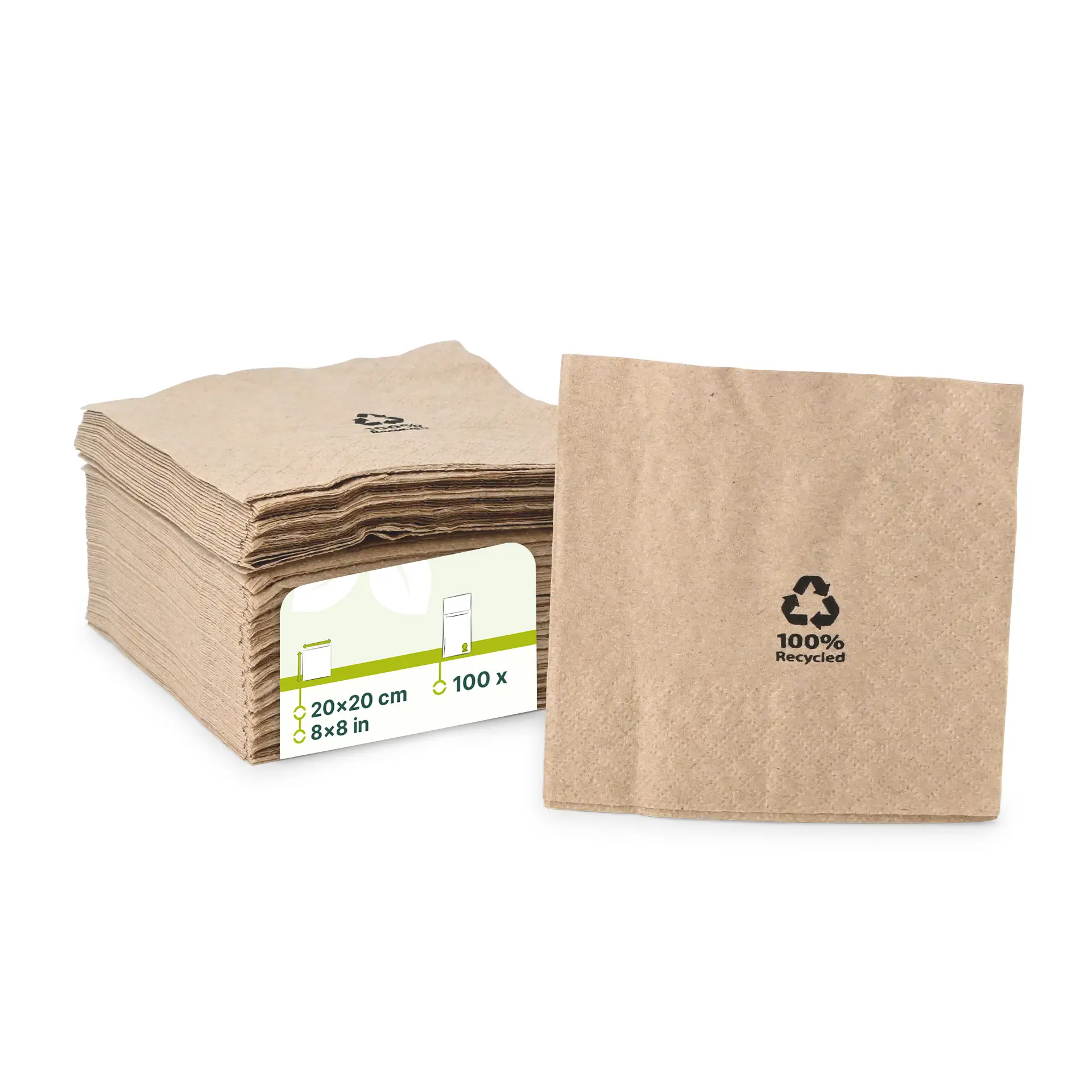 Cocktail-Servietten aus recyceltem Papier 20 x 20 cm, 2-lagig, 1/4 Falz, ungebleicht Cocktail-Servietten aus recyceltem Papier 20 x 20 cm, 2-lagig, 1/4 Falz, ungebleicht
