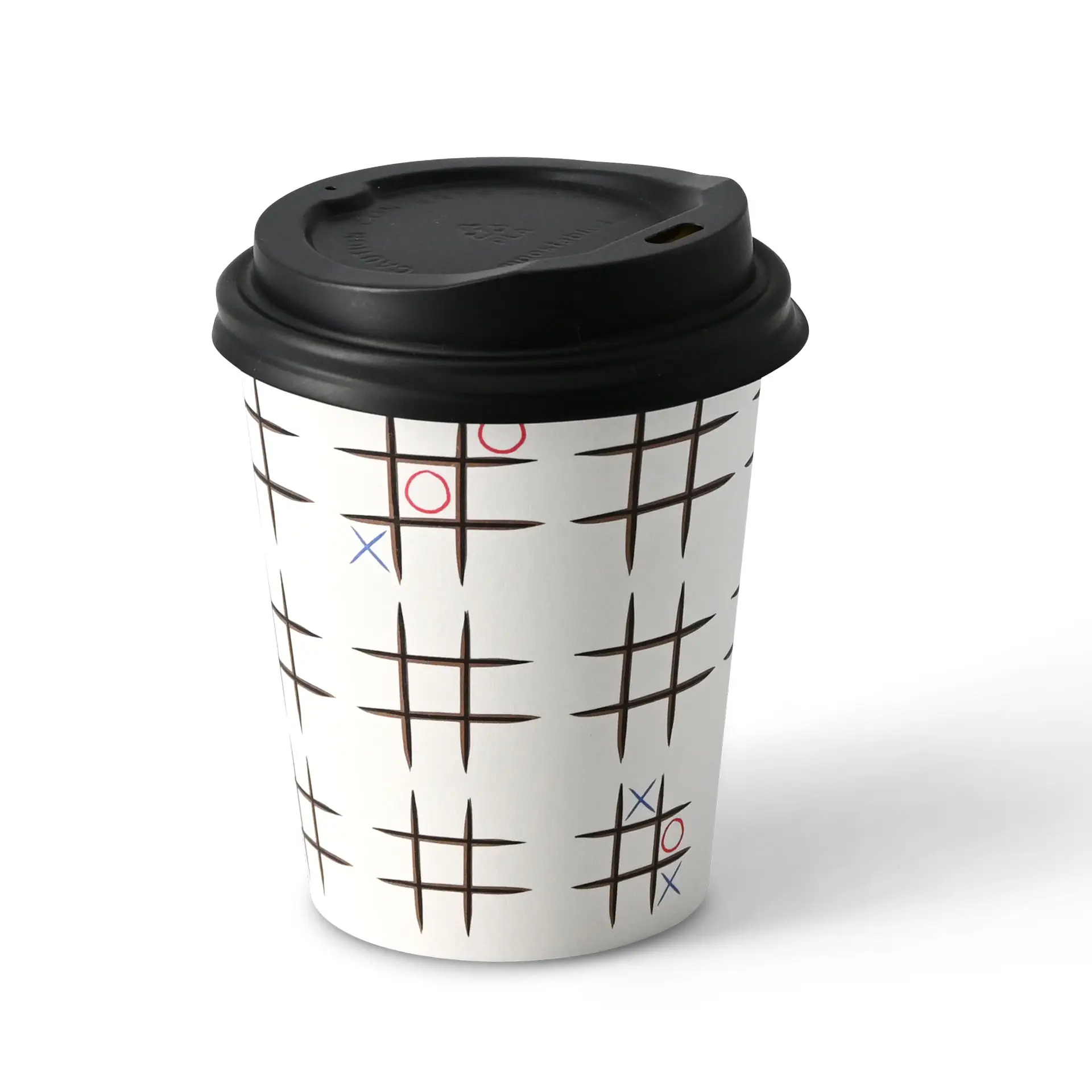 Gobelet en carton imprimé "Tic Tac Toe" 20 cl / 8 oz, Ø 80 mm, blanc