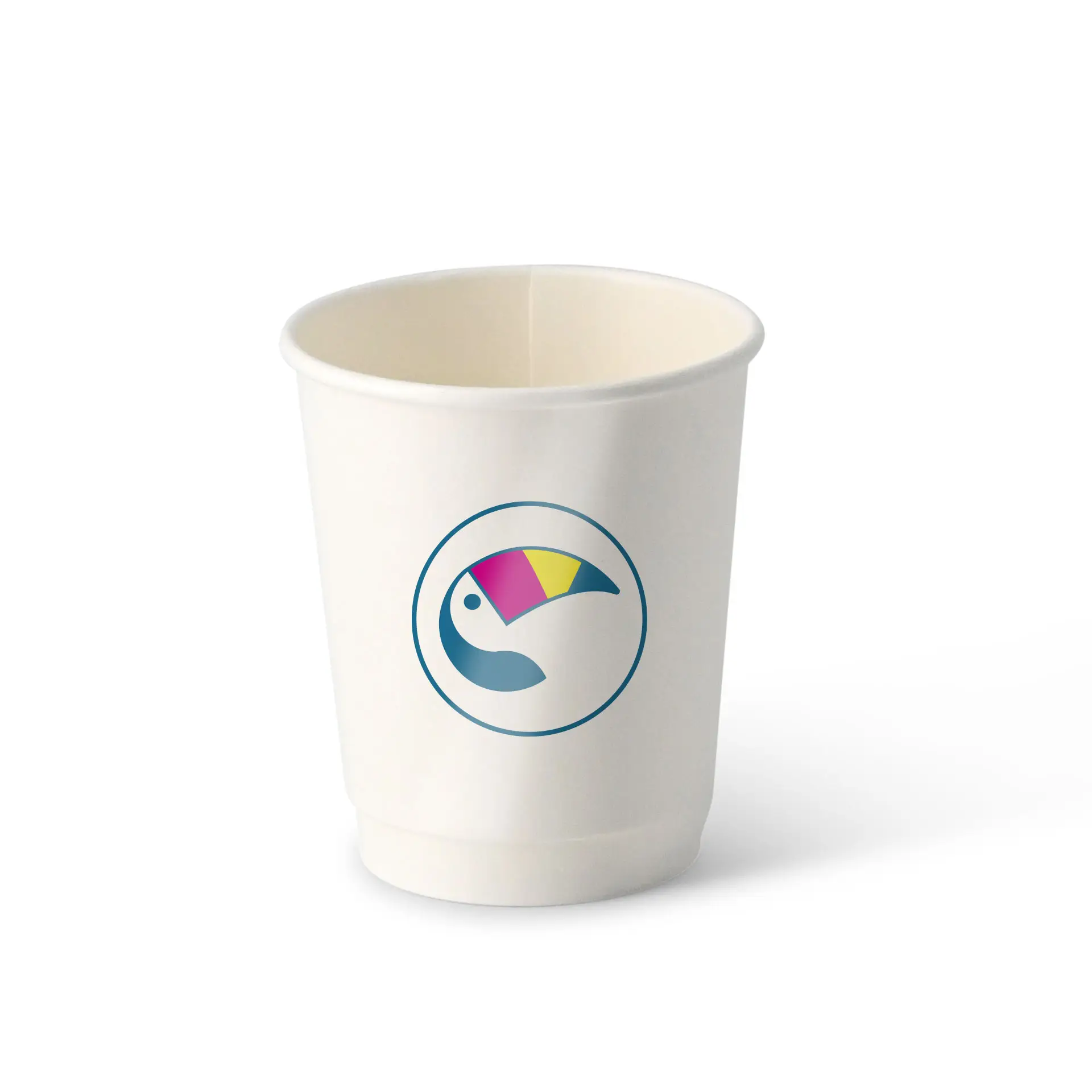 Gobelets en papier imprimés (double paroi) 200 ml / 8 oz, double paroi, blanc, brillant, barrière à base d’eau