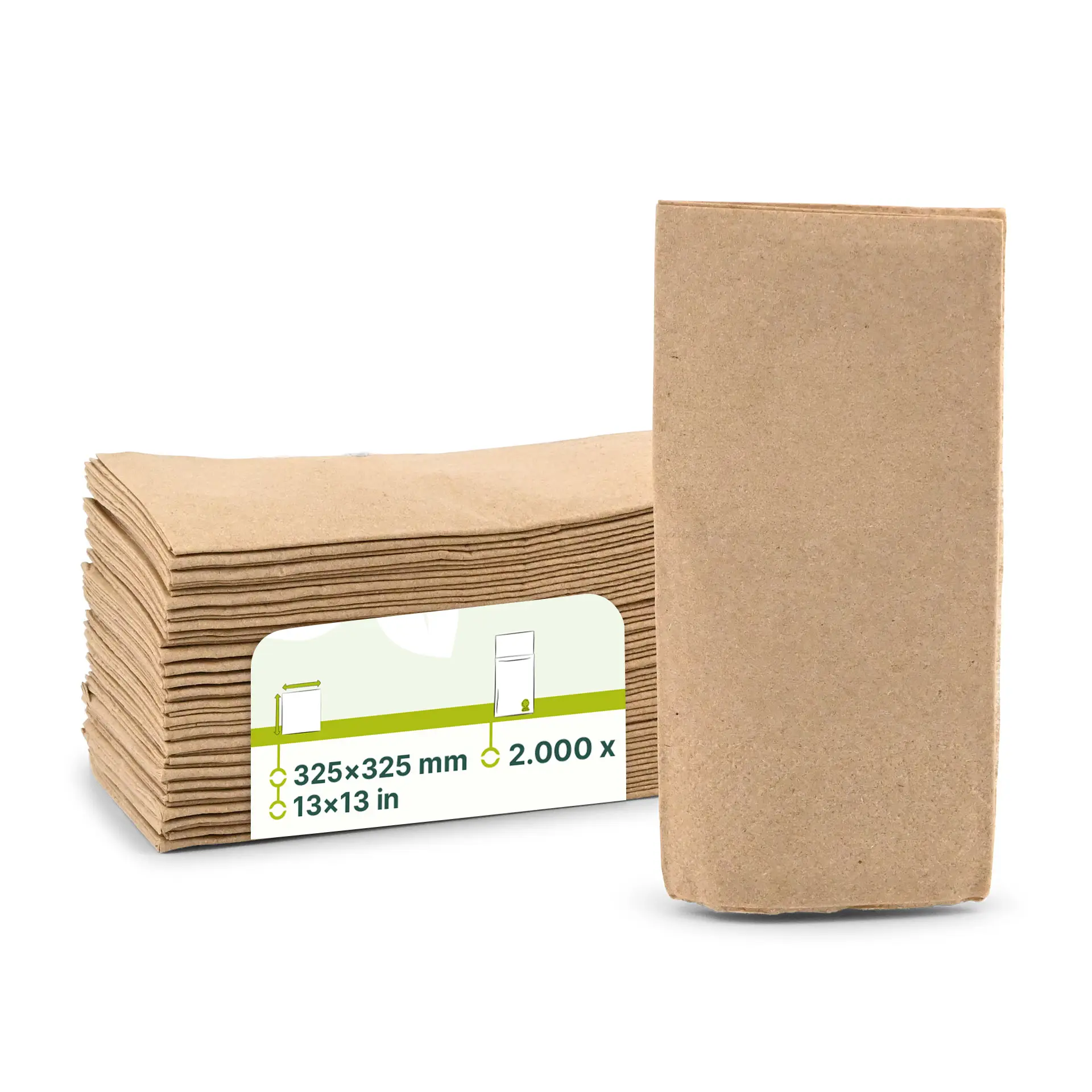 Servietten aus recyceltem Papier 32,5 x 32,5 cm, 2-lagig, 1/8 Falz, ungebleicht, "Made by Nature"