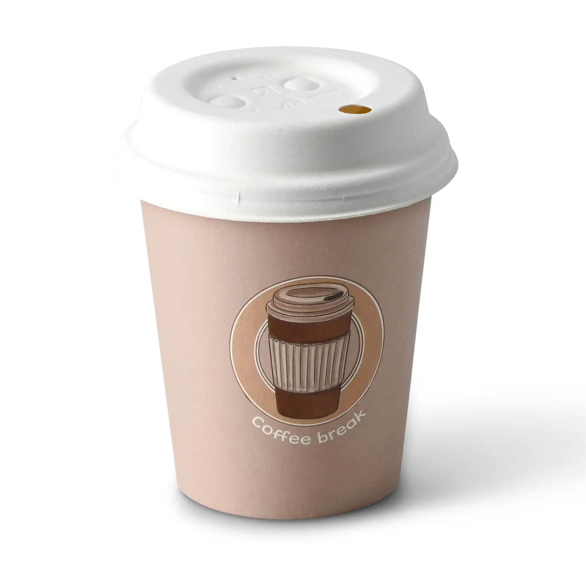 Gobelet en carton imprimé "Coffeebreak" 20 cl / 8 oz, Ø 80 mm, blanc