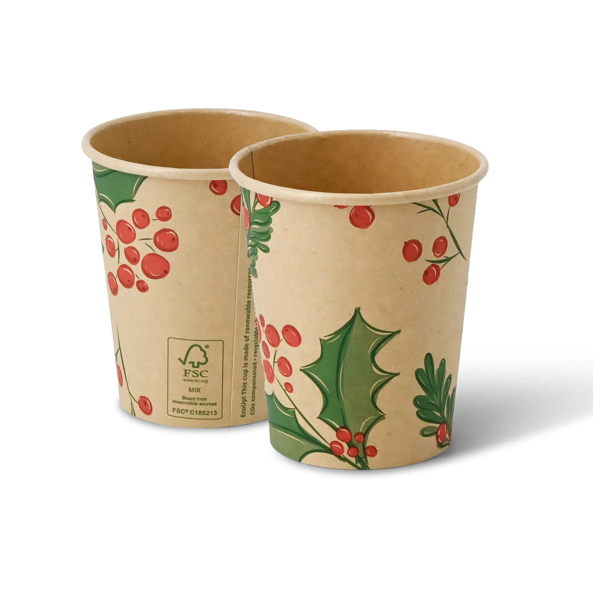 Pappbecher Winter "Zweige" 200 ml / 8 oz, Ø 80 mm, ungebleicht