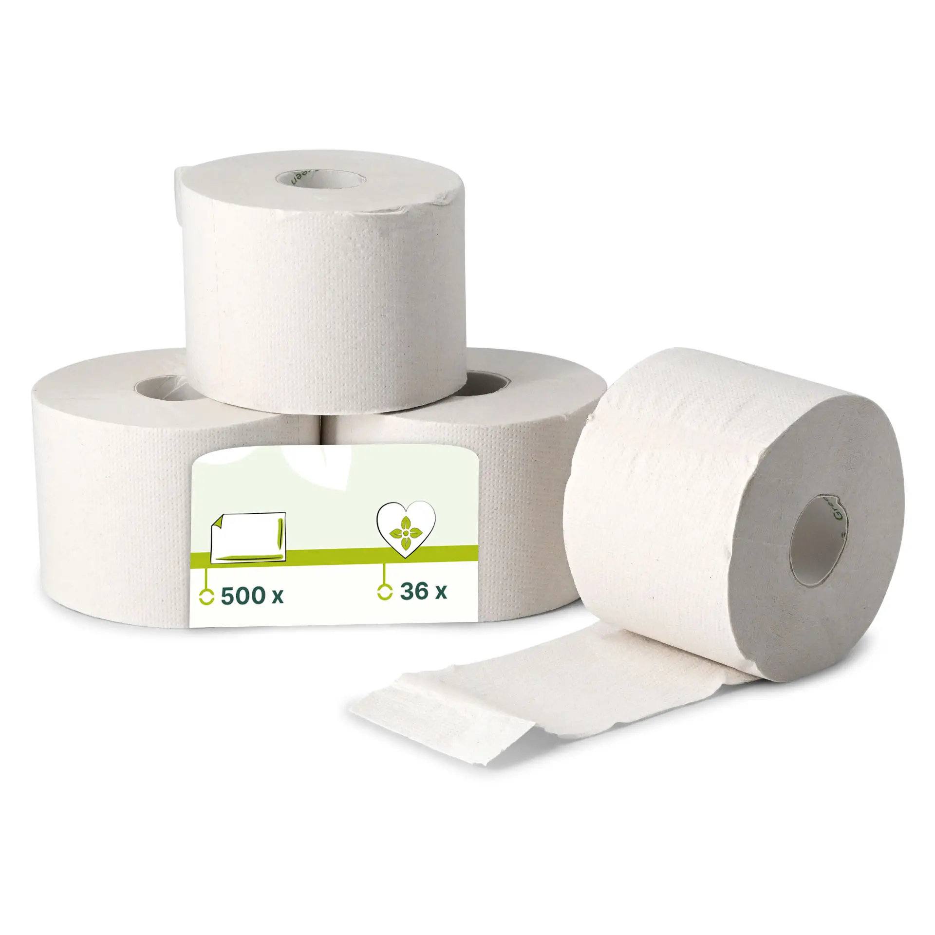 Papier toilette recyclé, rouleau compact, double épaisseur, 500 feuilles