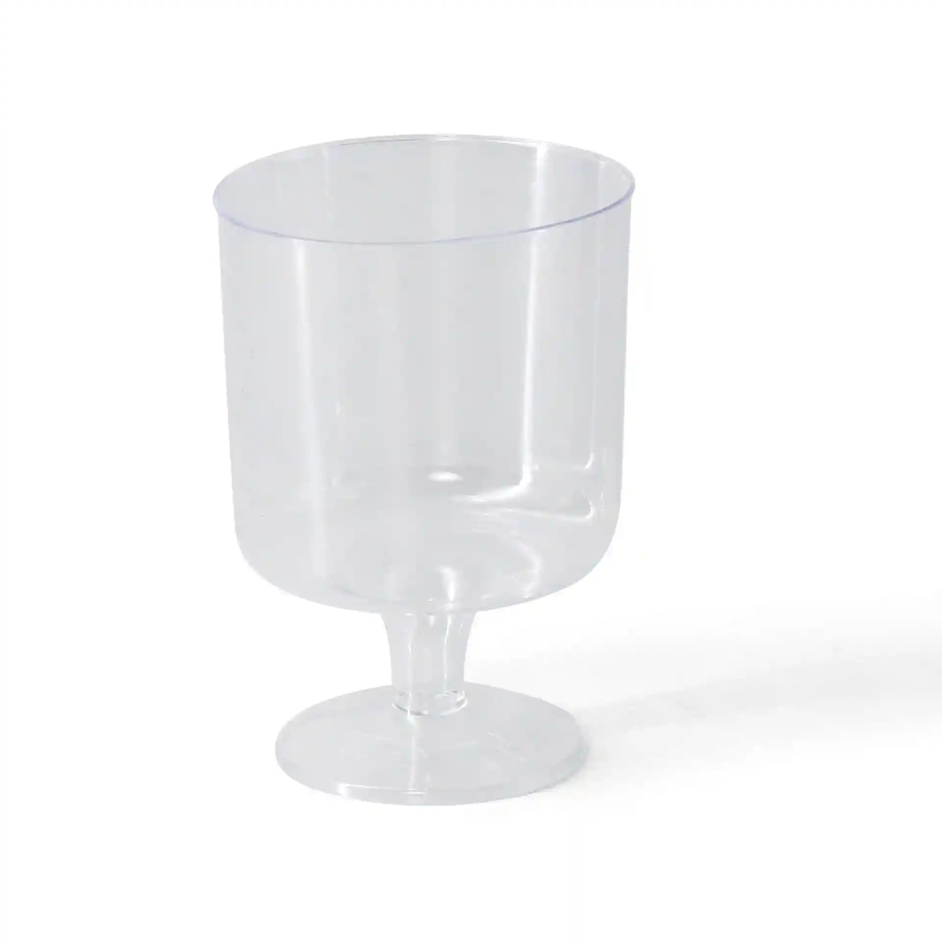Transparenter wiederverwendbarer Weinglas mit 200 ml Fassungsvermögen, runder Basis und 100 mm Höhe.