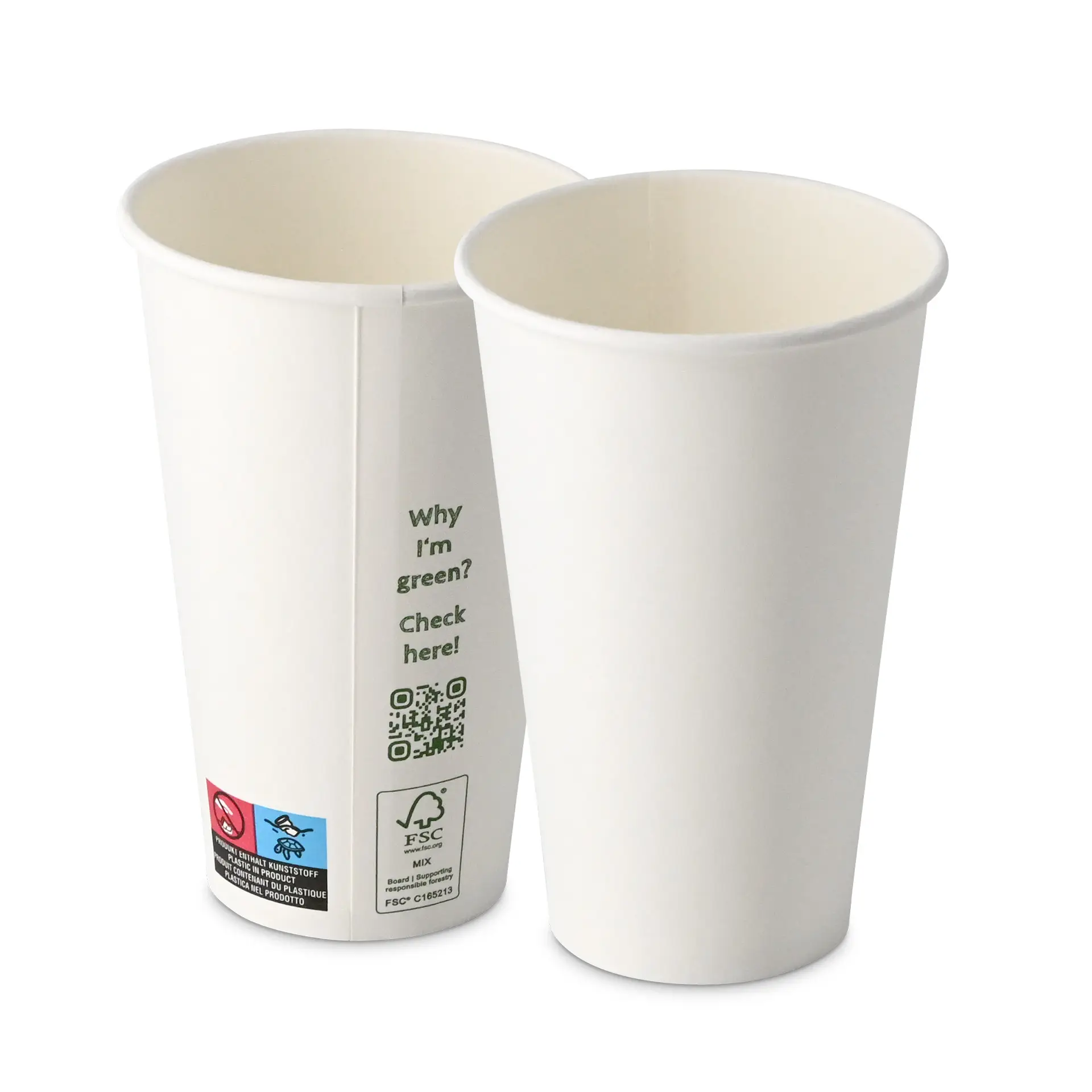 Pappbecher 400 ml / 16 oz, Ø 90 mm, einwandig, weiss, PLA-beschichtet