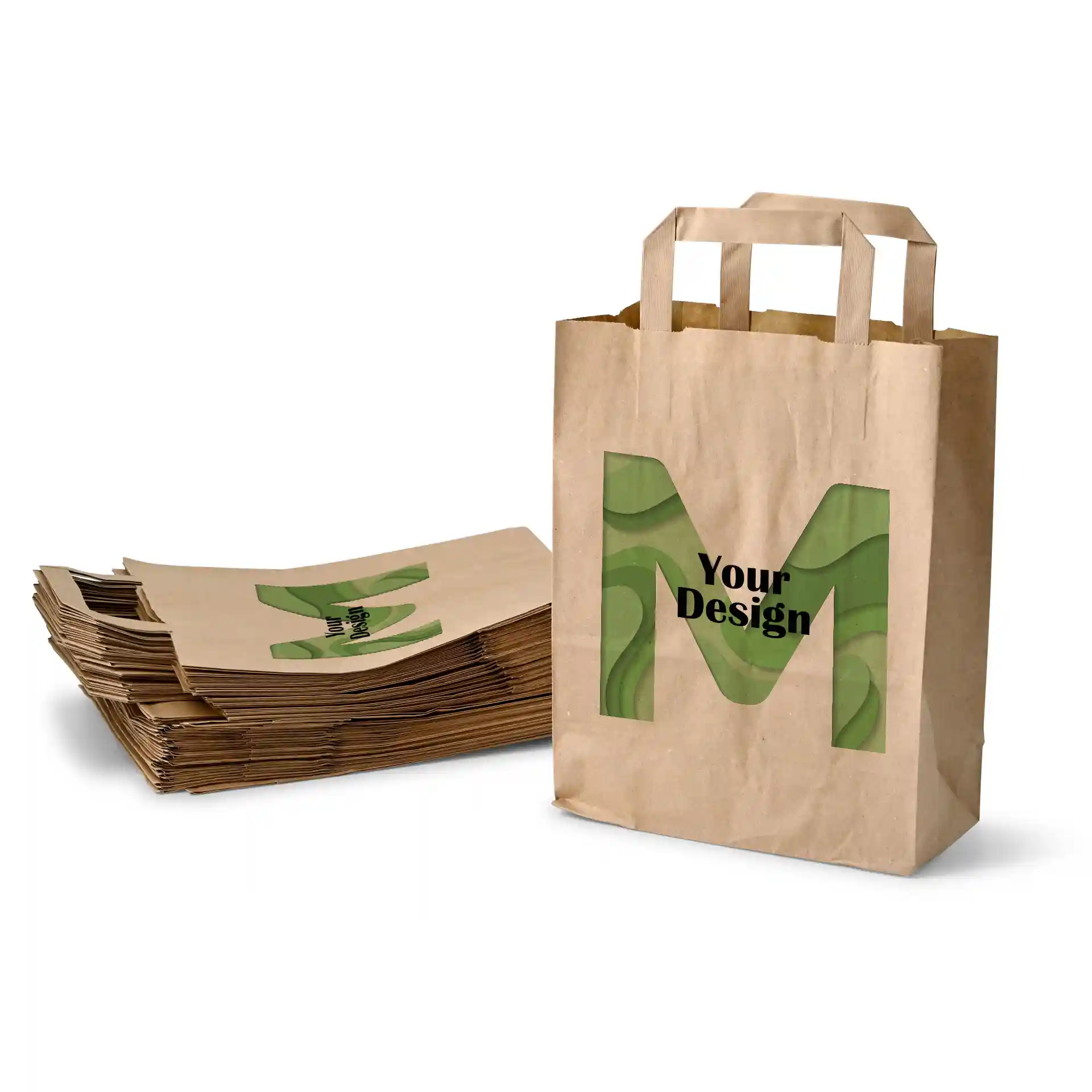 Sacs en papier personnalisés, marron, M - 22 x 10 x 28 cm