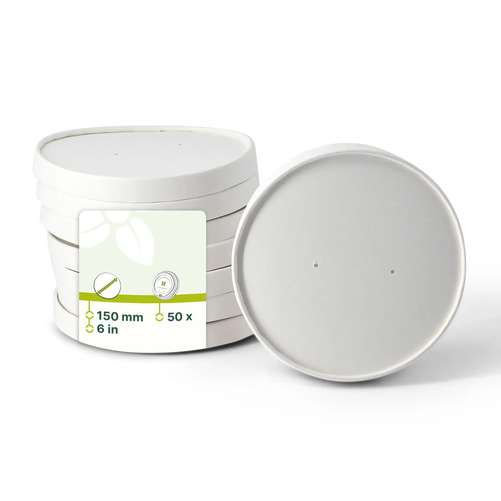 Couvercle en carton avec membrane (revêtu de PE) Ø 150 mm, blanc, rond (pour bol en carton kraft)