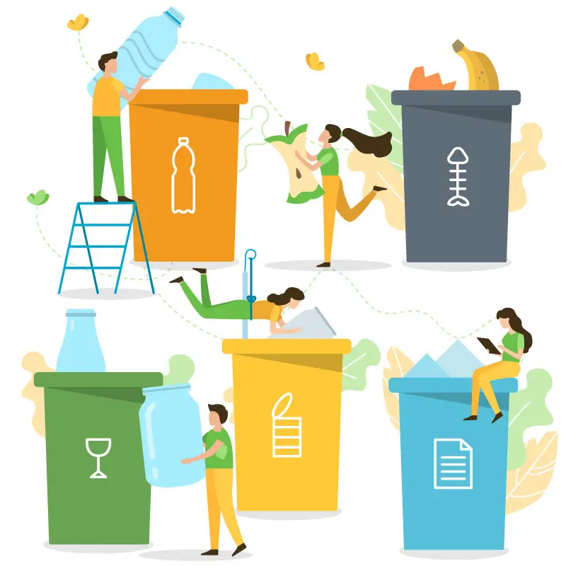 menschen-sortieren-abfaelle-recycling-container