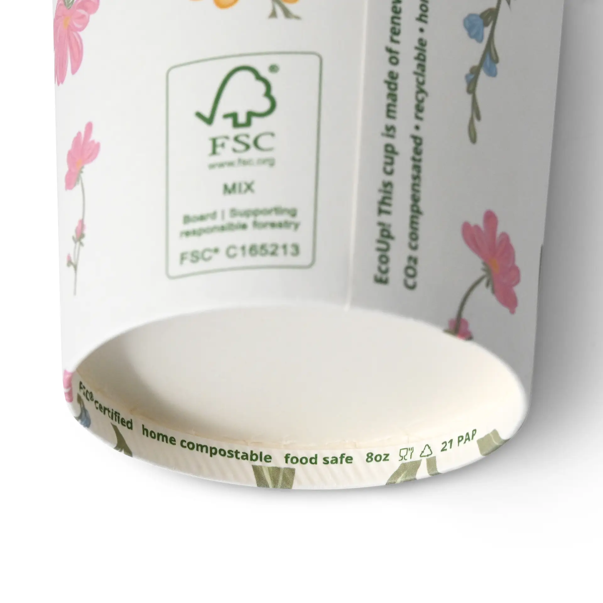 Gobelet en carton imprimé "Printemps" 200 ml / 8 oz, Ø 80 mm, blanc