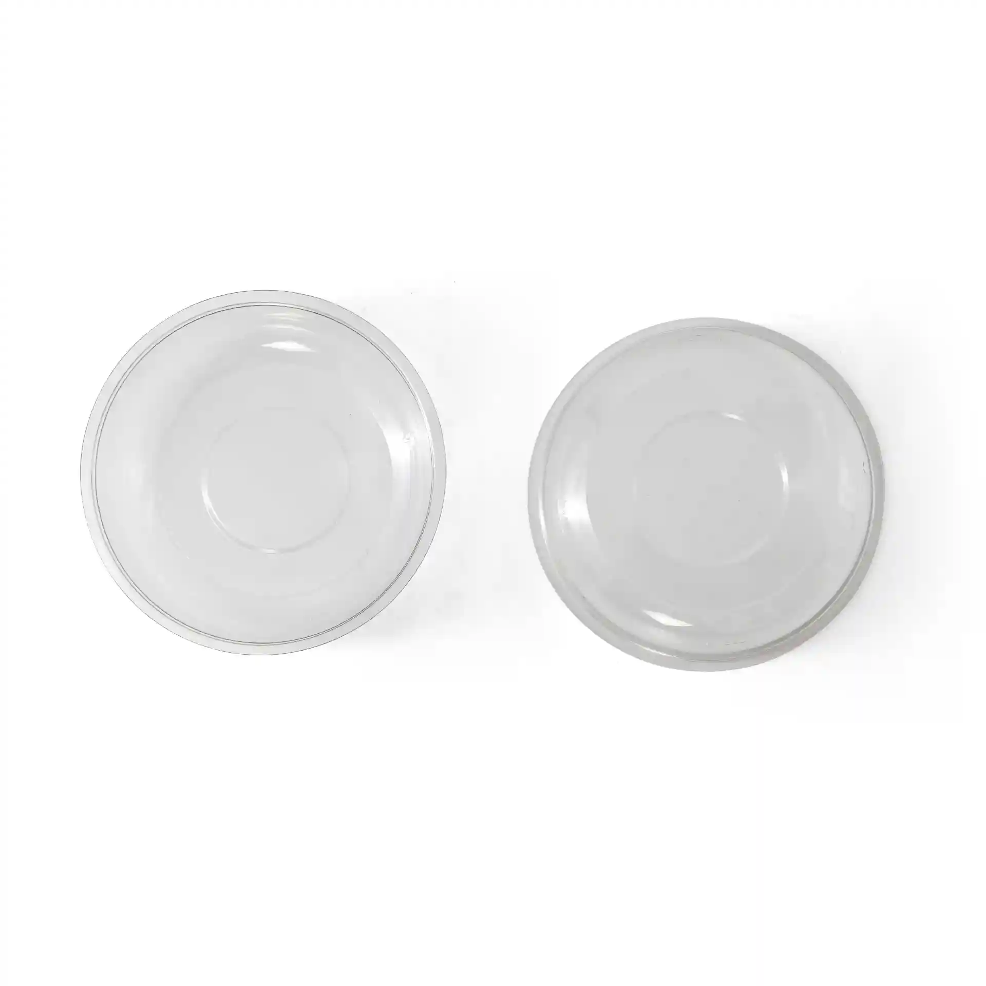 Deux gobelets en PET transparents de 95 mm de diamètre, vus de dessus sur un fond blanc.