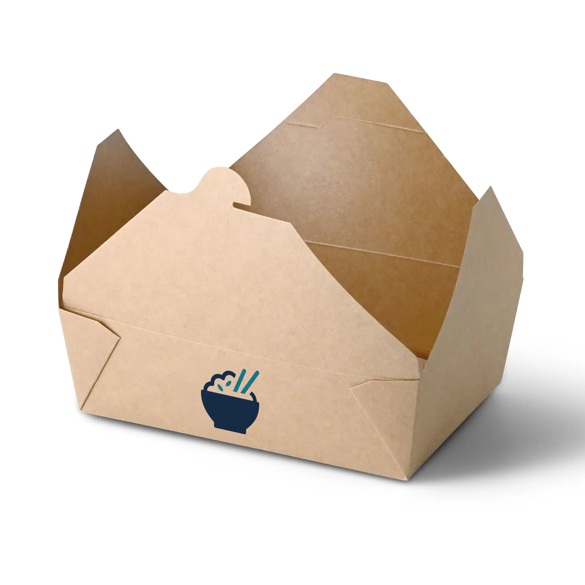 Benutzerdefinierte bedruckte Takeaway-Box mit Logodesign, aus robustem und fettbeständigem Karton. Ideal für Essenslieferungen und Veranstaltungen.