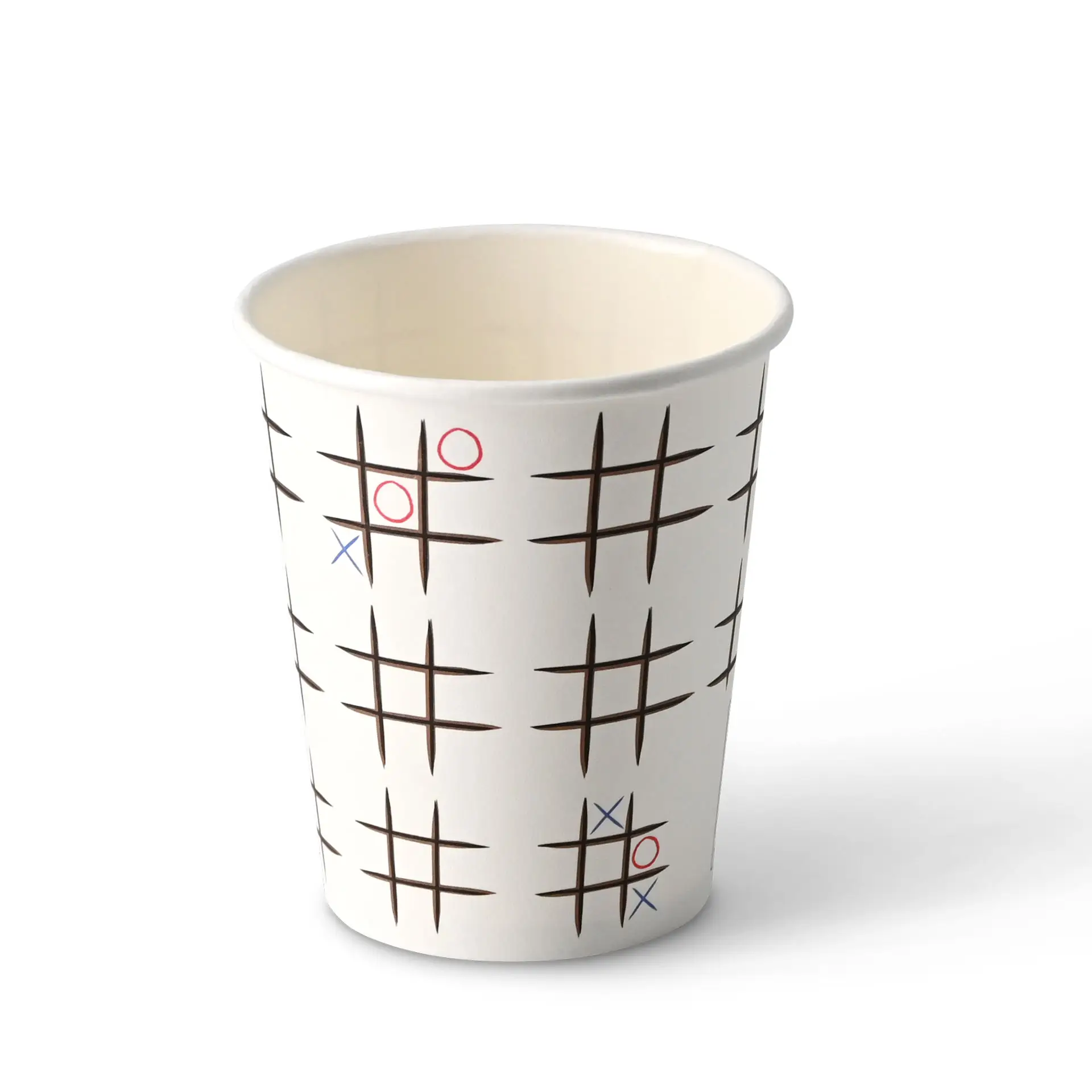 Gobelet en carton imprimé "Tic Tac Toe" 20 cl / 8 oz, Ø 80 mm, blanc