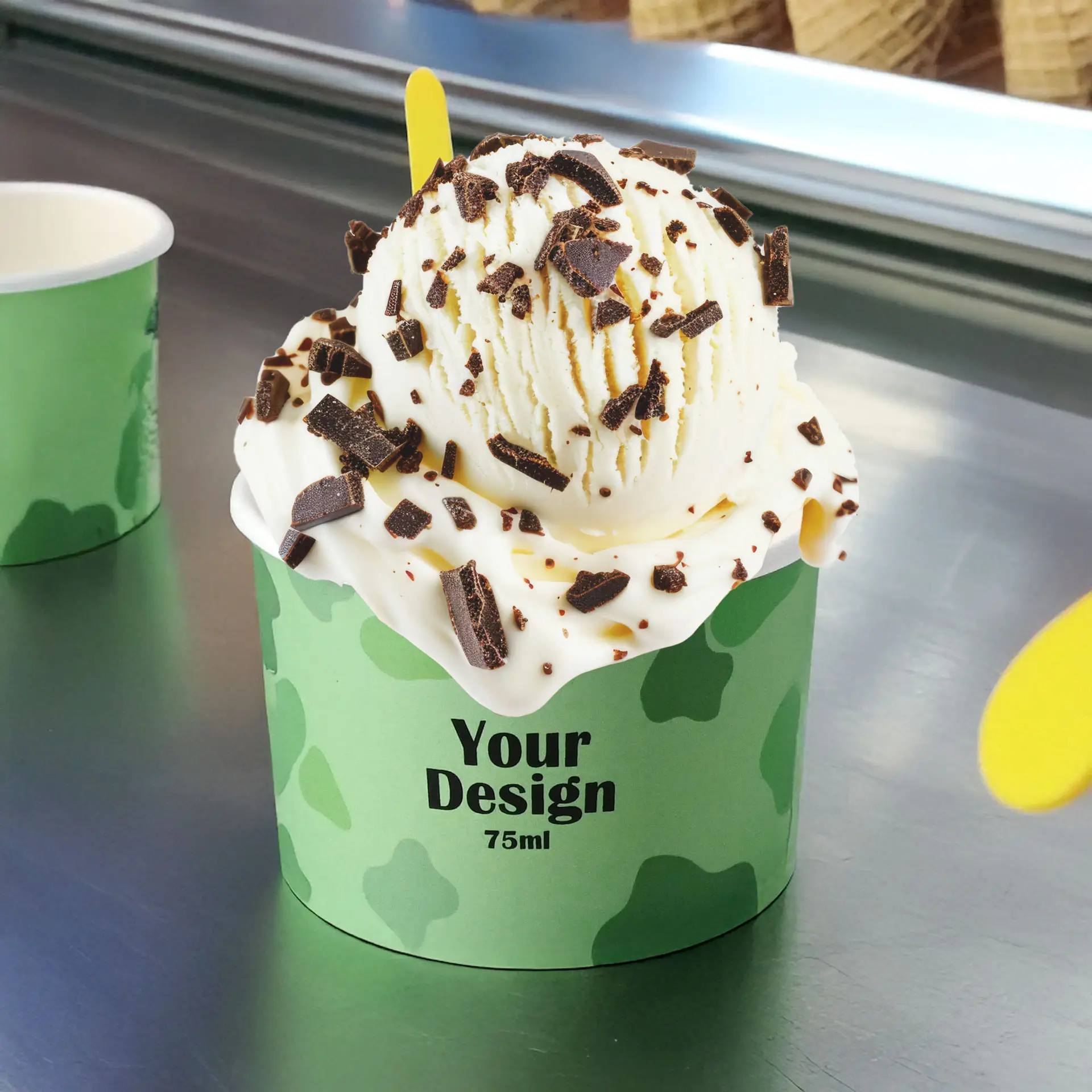 Eisbecher bedrucken, 75 ml / 3 oz, weiss, PE-beschichtet