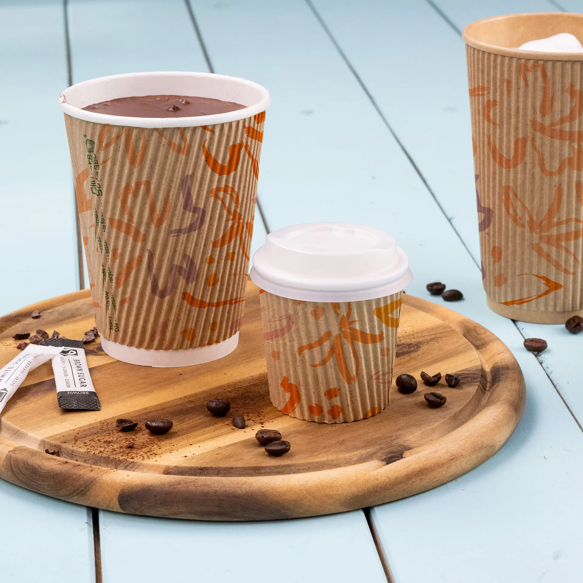 Gobelet à double paroi personnalisé, 100 ml / 4 oz, brun / blanc, enduit PLA