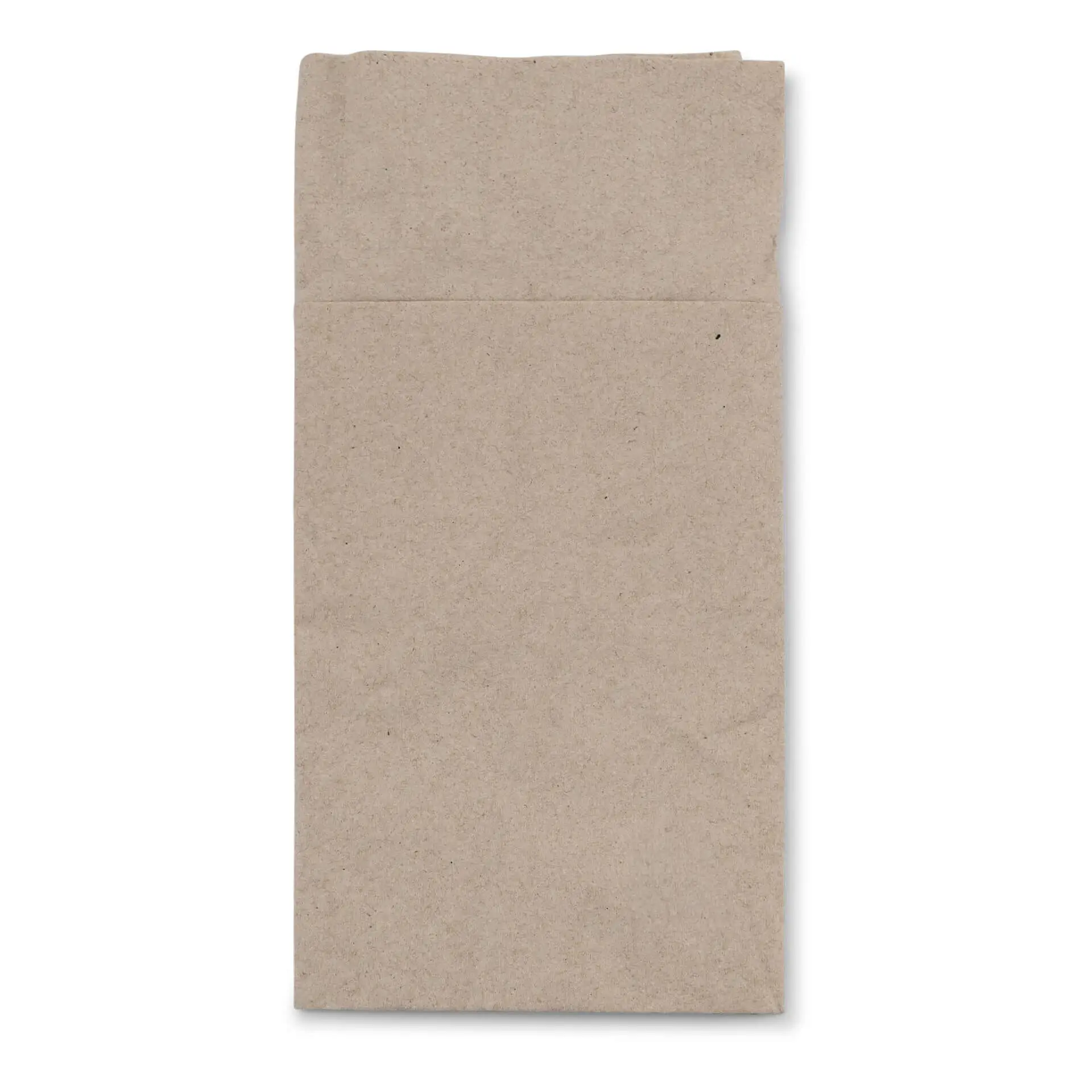 Sacchetto per posate in carta non sbiancata rettangolare, 10 x 19,5 cm, con simbolo stampato che indica il riciclo.