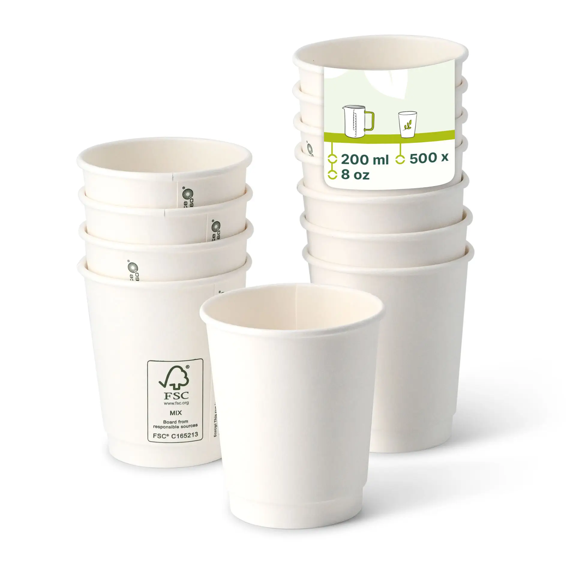 Kaffee to go Becher aus Pappe, doppelwandig, 200 ml / 8 oz, Ø 80 mm, weiss