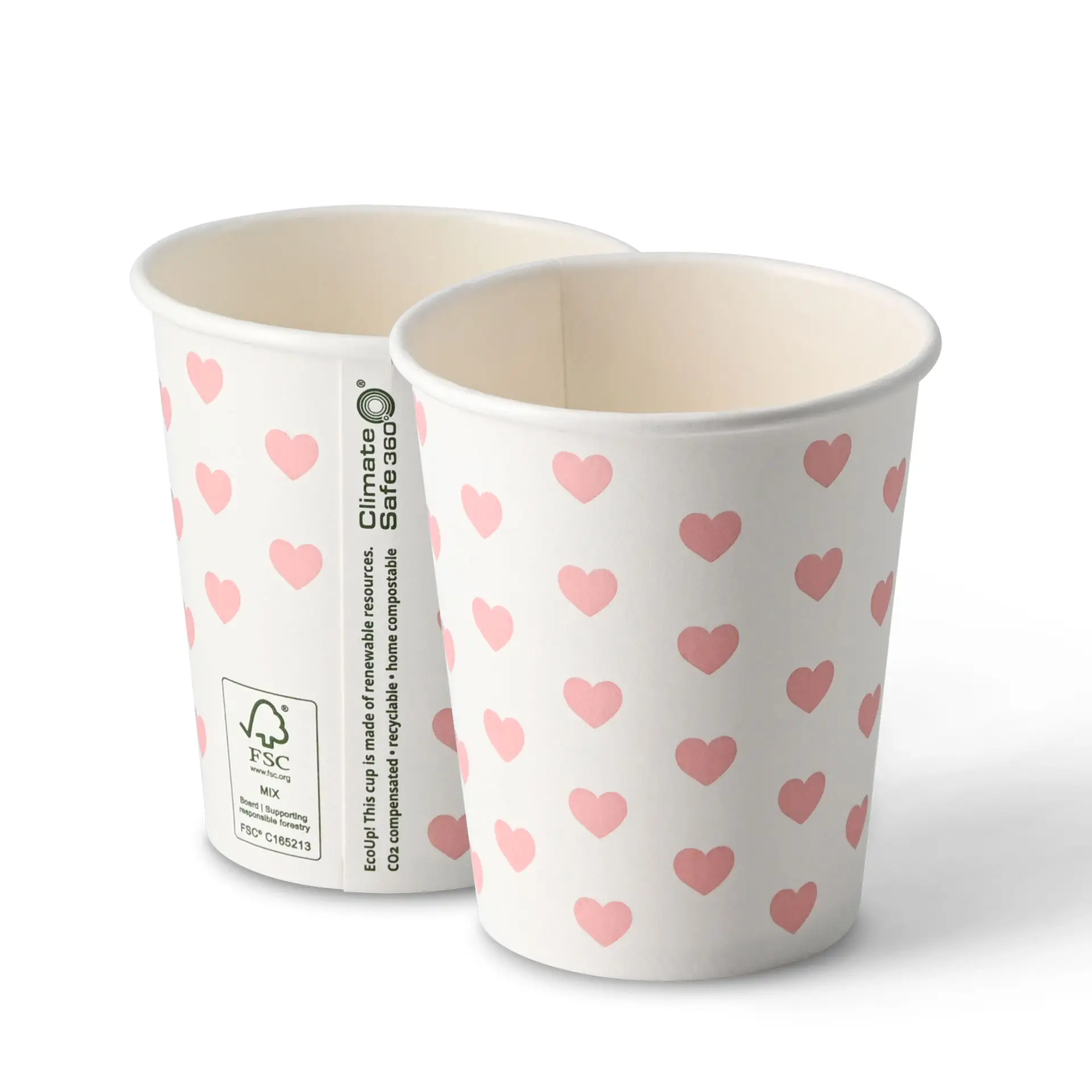 Gobelet en papier imprimé "Hearts" 20 cl / 8 oz, Ø 80 mm, blanc