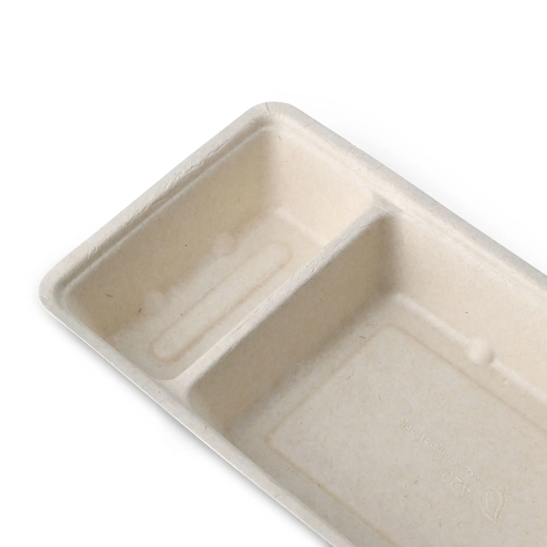 Barquette en bagasse pour frites, 2 compartiments, 12 x 20 x 3,5 cm