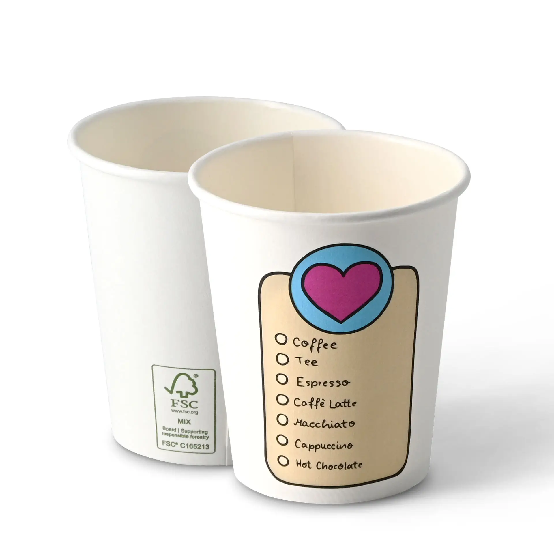 Gobelet en carton imprimé "Coffeelove" 20 cl / 8 oz, Ø 80 mm, blanc