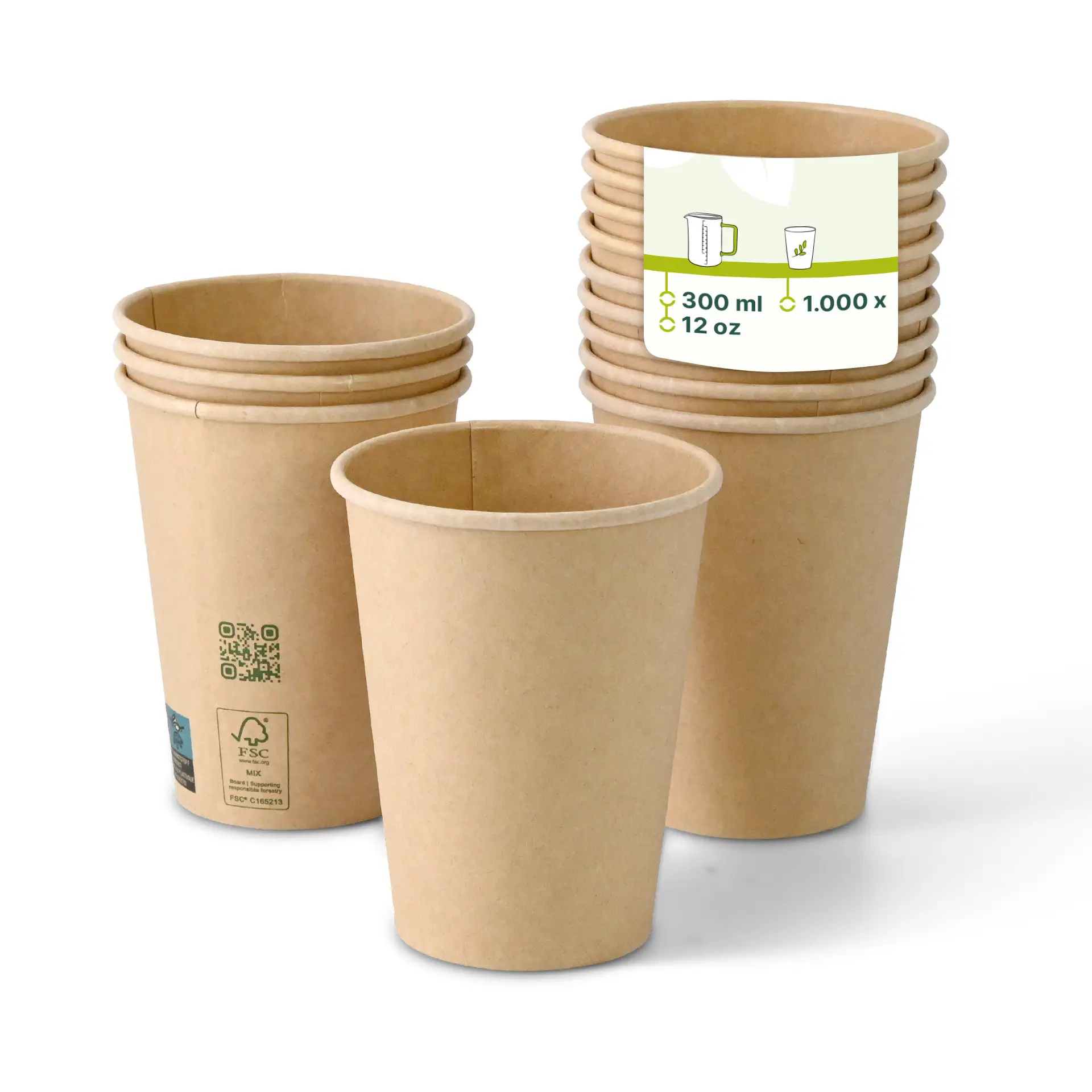 Pappbecher 300 ml / 12 oz, Ø 90 mm, einwandig, braun, PLA-beschichtet