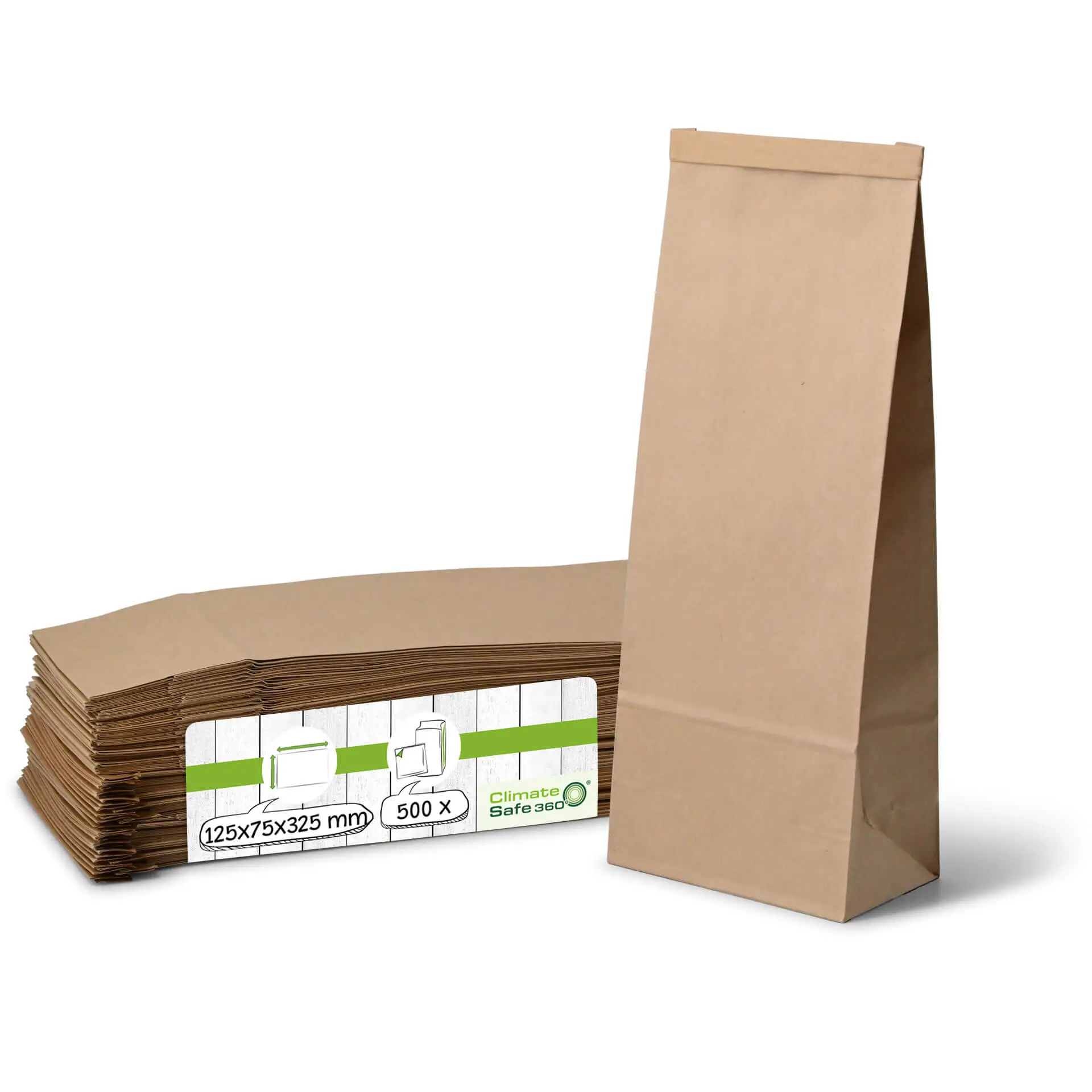Sac SOS kraft brun L doublé de PP avec fermeture, 12,5 x 7,5 x 32,5 cm