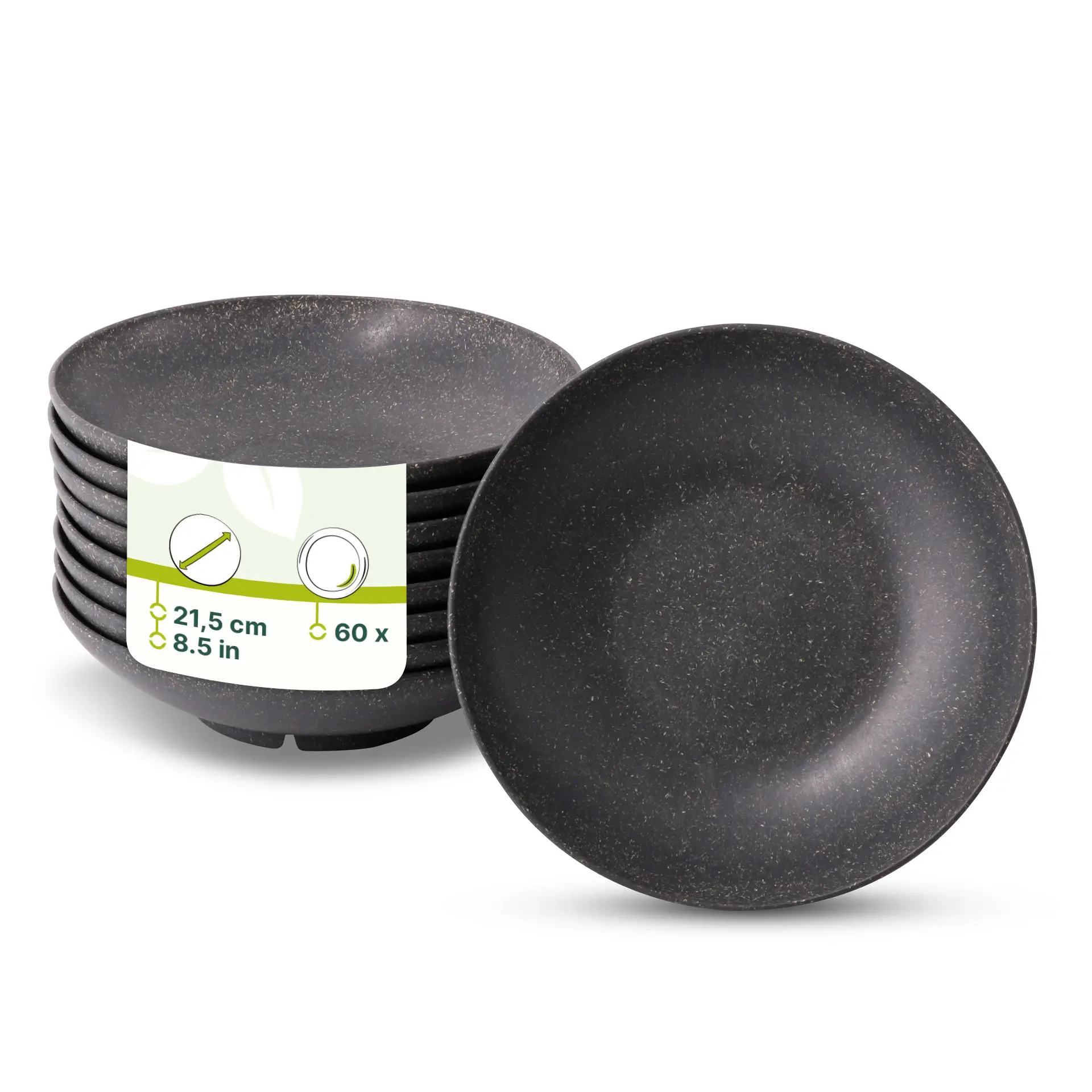 Mehrwegteller "merways Plate" Ø 21,5 cm, tief, rund, Pfeffer / grau Mehrwegteller "merways Plate" Ø 21,5 cm, tief, rund, Pfeffer / grau