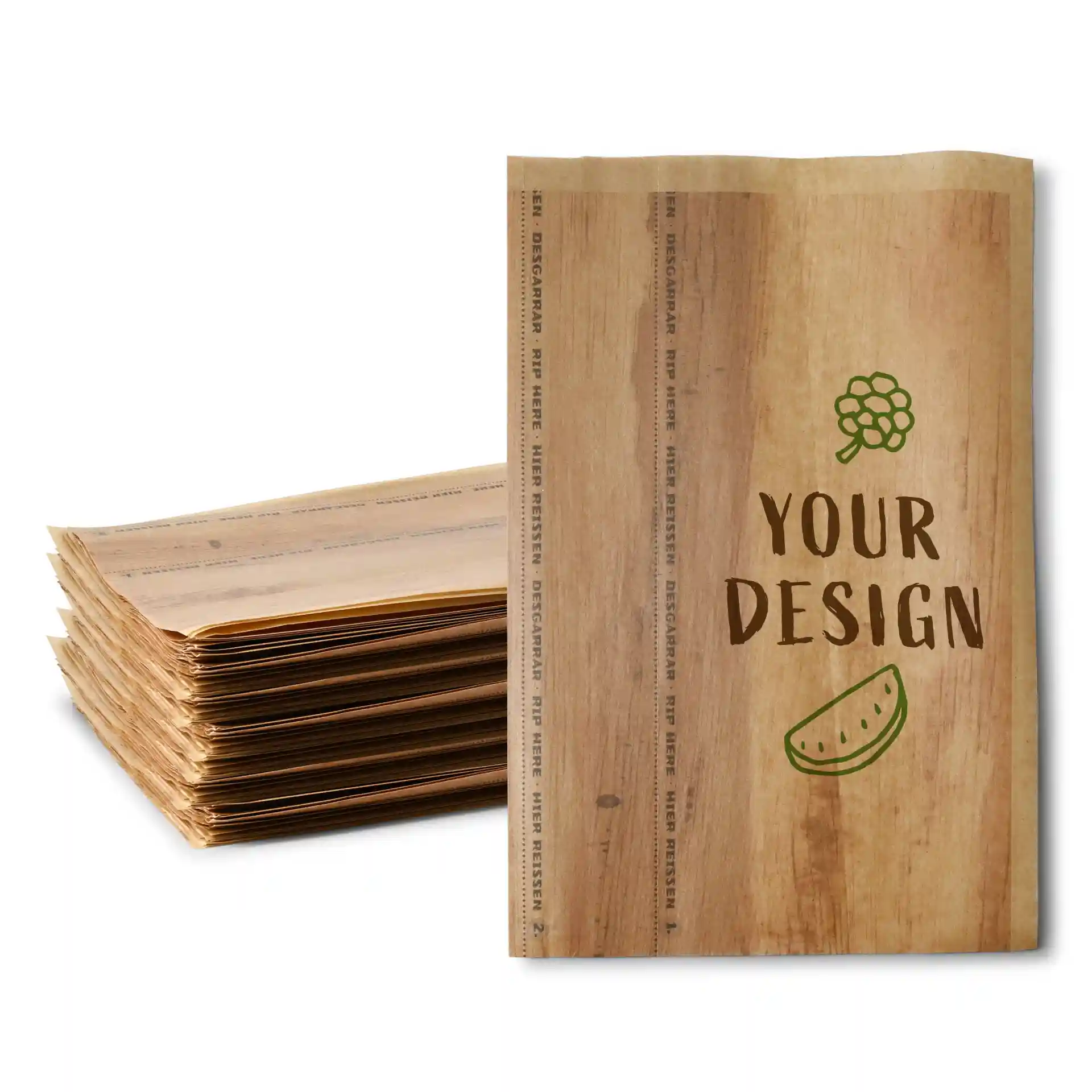 Wraptaschen bedruckt, 19,5 x 30 cm, braun, Klebeverschluss