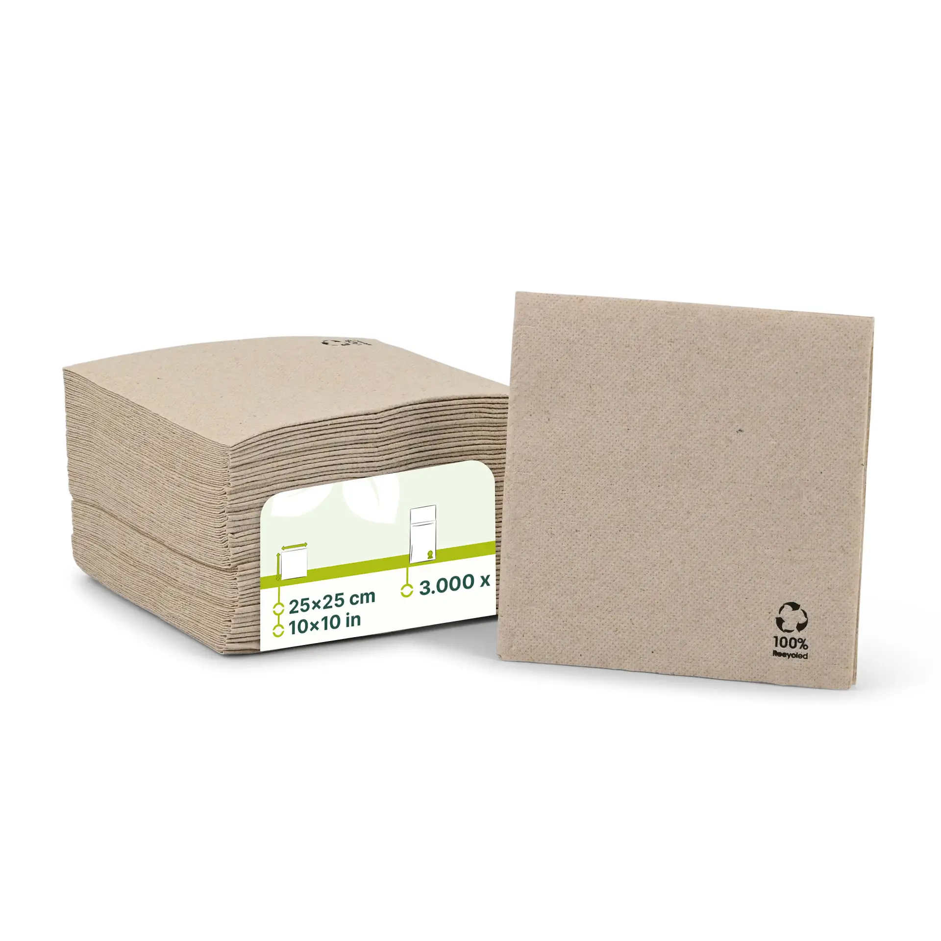 Serviette en papier recyclé écru, 2 couches, 1/4 pliage, 25x25 cm dse02821-servietten-aus-recyceltem-papier-premium-25-x-25-cm-2-lagig-14-falz-ungebleicht