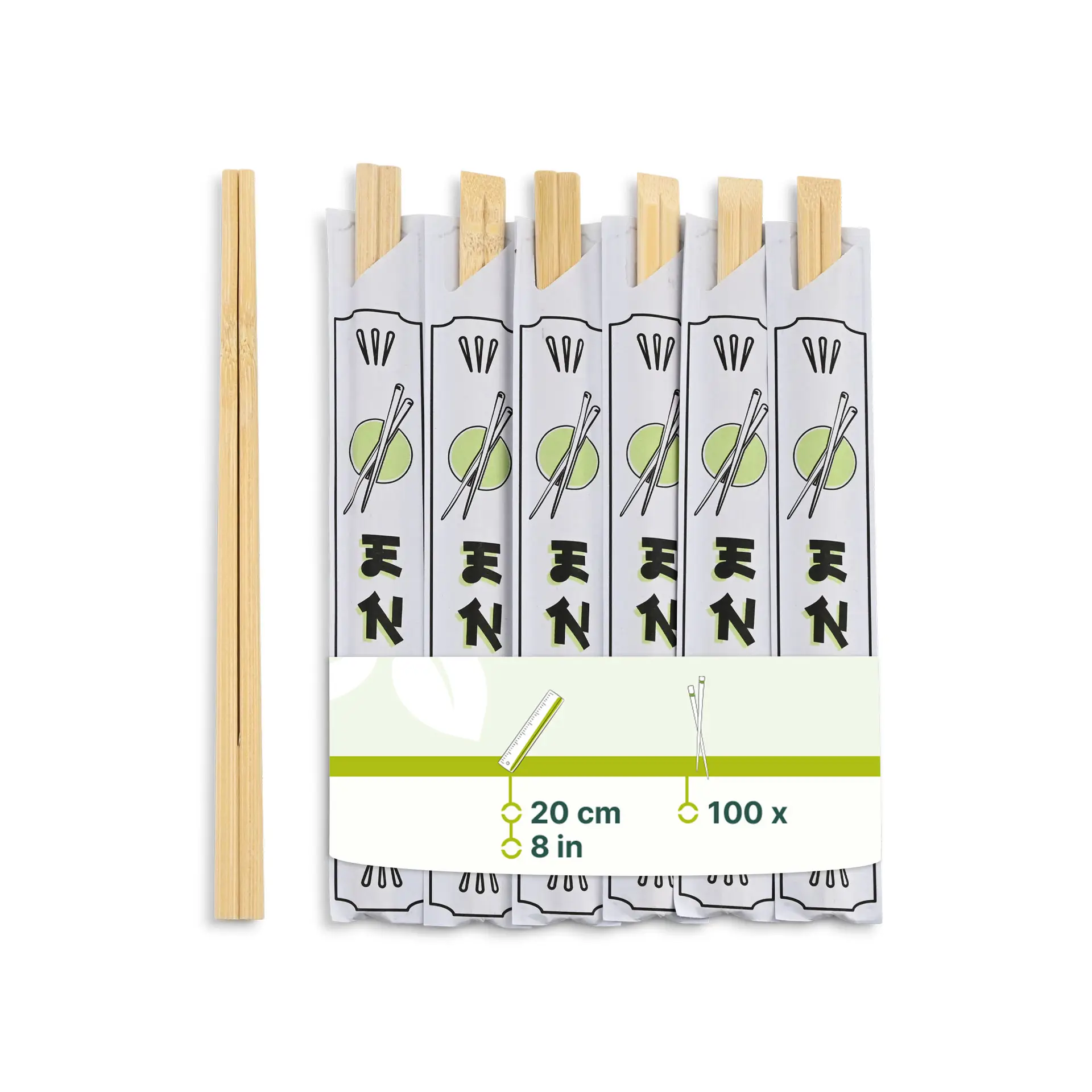 Ensemble de baguettes en bambou, 20 cm, emballées dans du papier, adaptées aux boîtes de takeaway asiatiques et aux plats de nouilles.