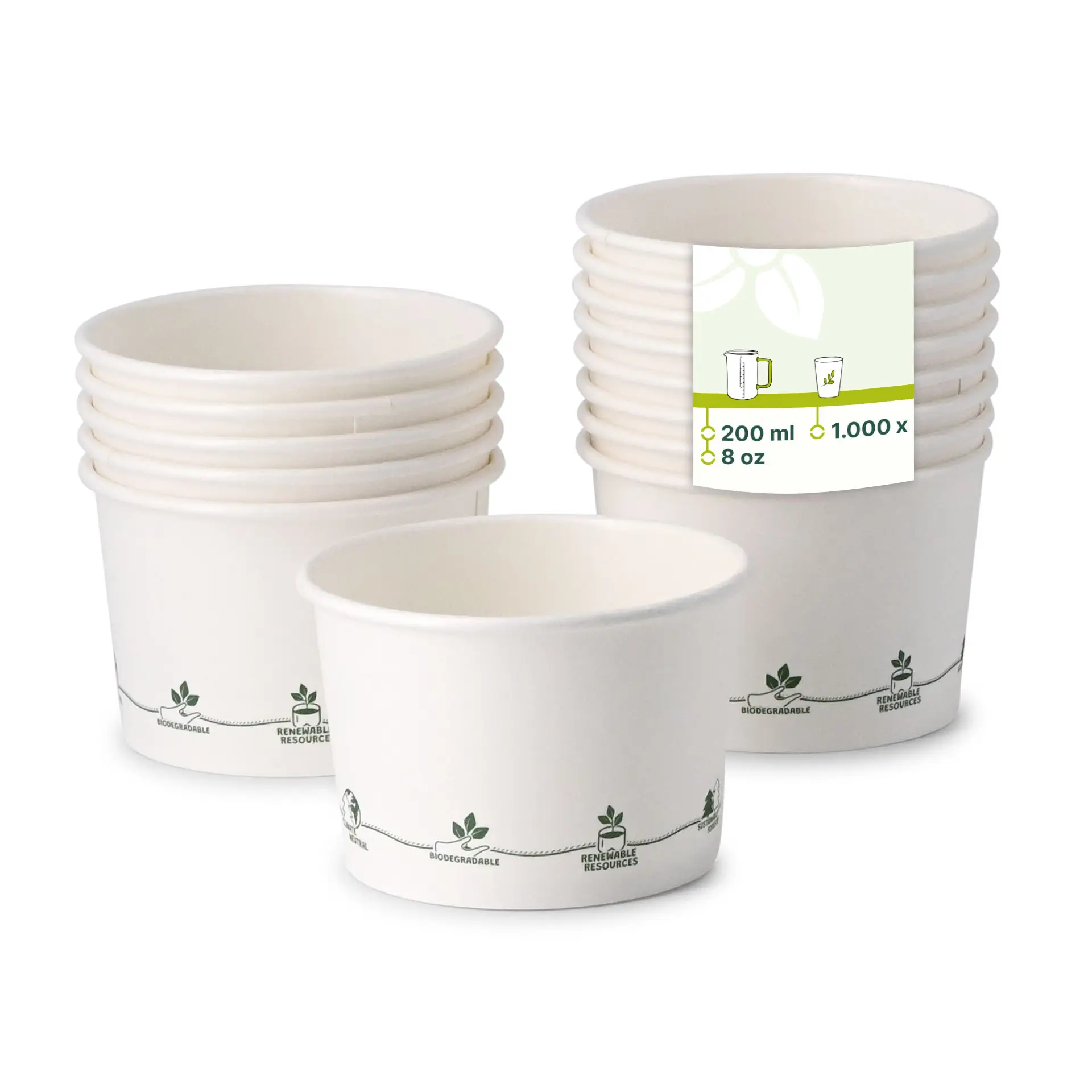 Gobelets universels en carton 20 cl/8 oz, Ø 90 mm, icônes « EcoUp© »