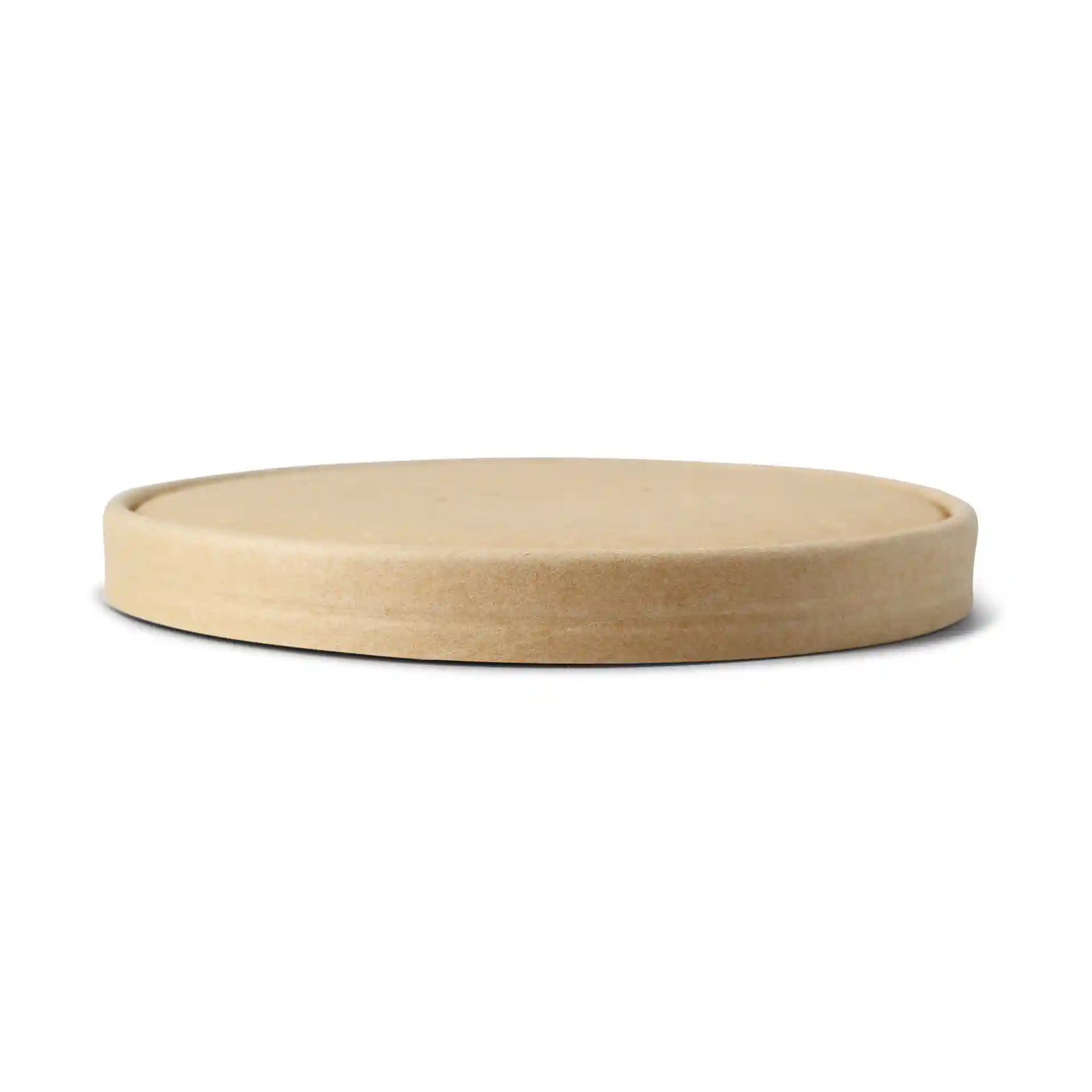 Coperchio rotondo in carta marrone con un diametro di 150 mm e un'altezza di 17 mm, realizzato in cartone.