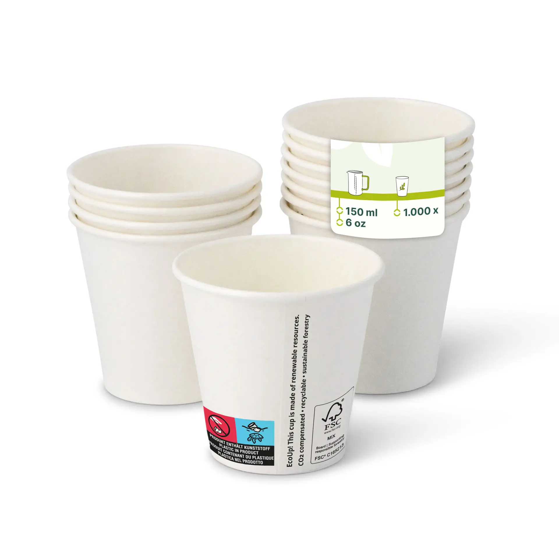 Gobelet en carton (revêtu de PE) 15 cl / 6 oz, Ø 80 mm, blanc con10008-01-0-pappbecher-beschichtet-150-ml-6-oz-80-mm-weiss
