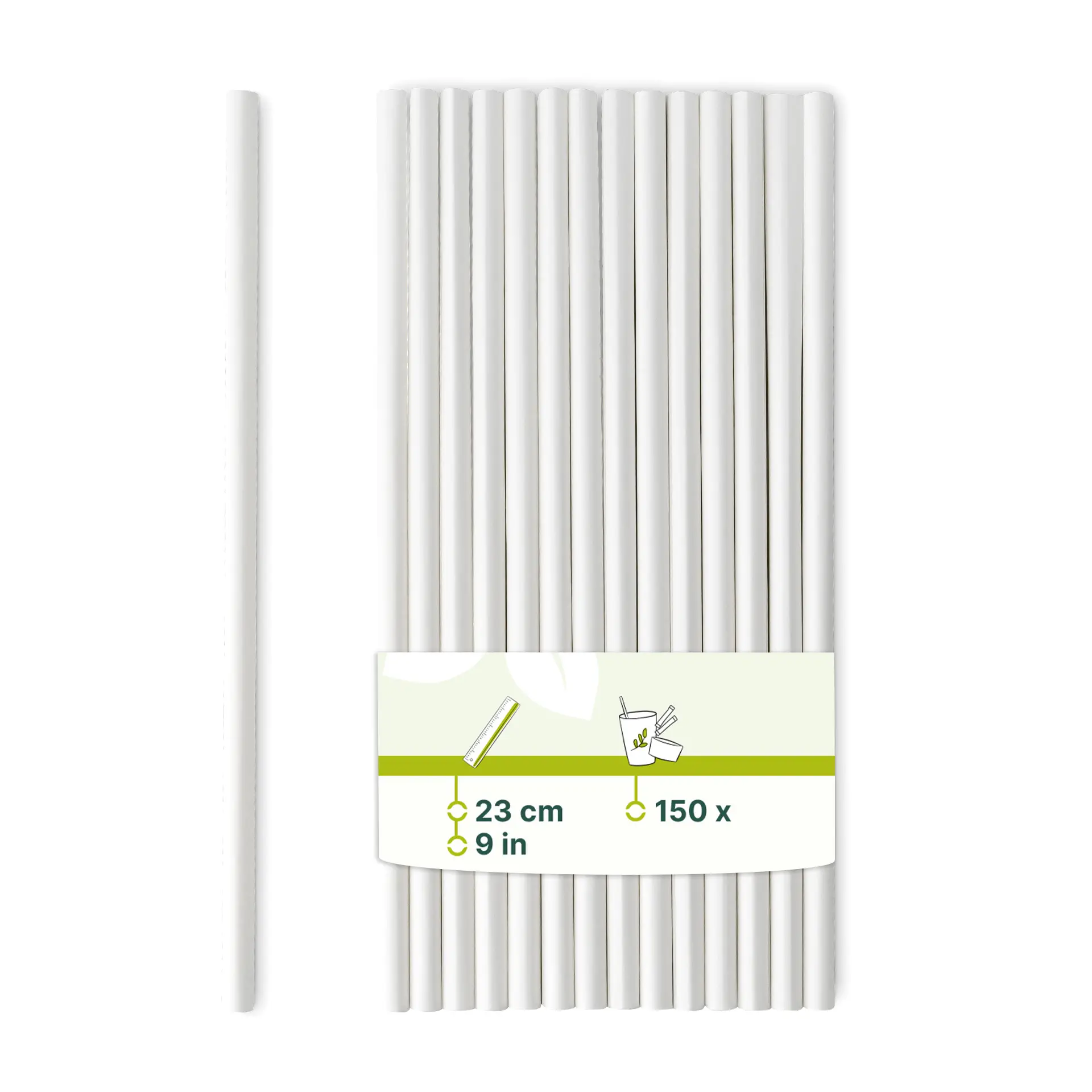 Jumbo Trinkhalm 23 cm, Ø 0,8 cm, weiss, vertikal gerollt