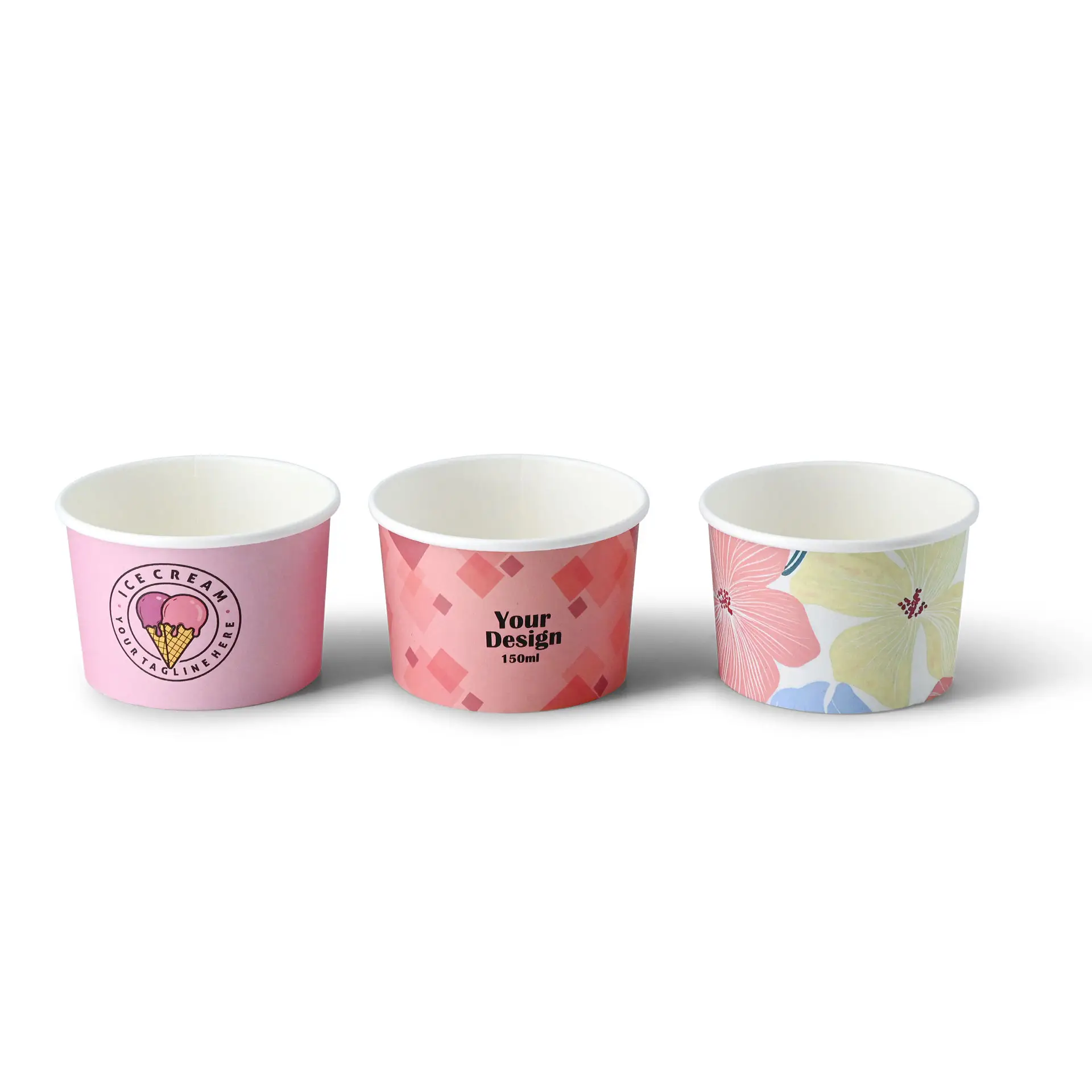 Pots à glace personnalisés 150 ml / 6 oz, blanc, revêtement PLA