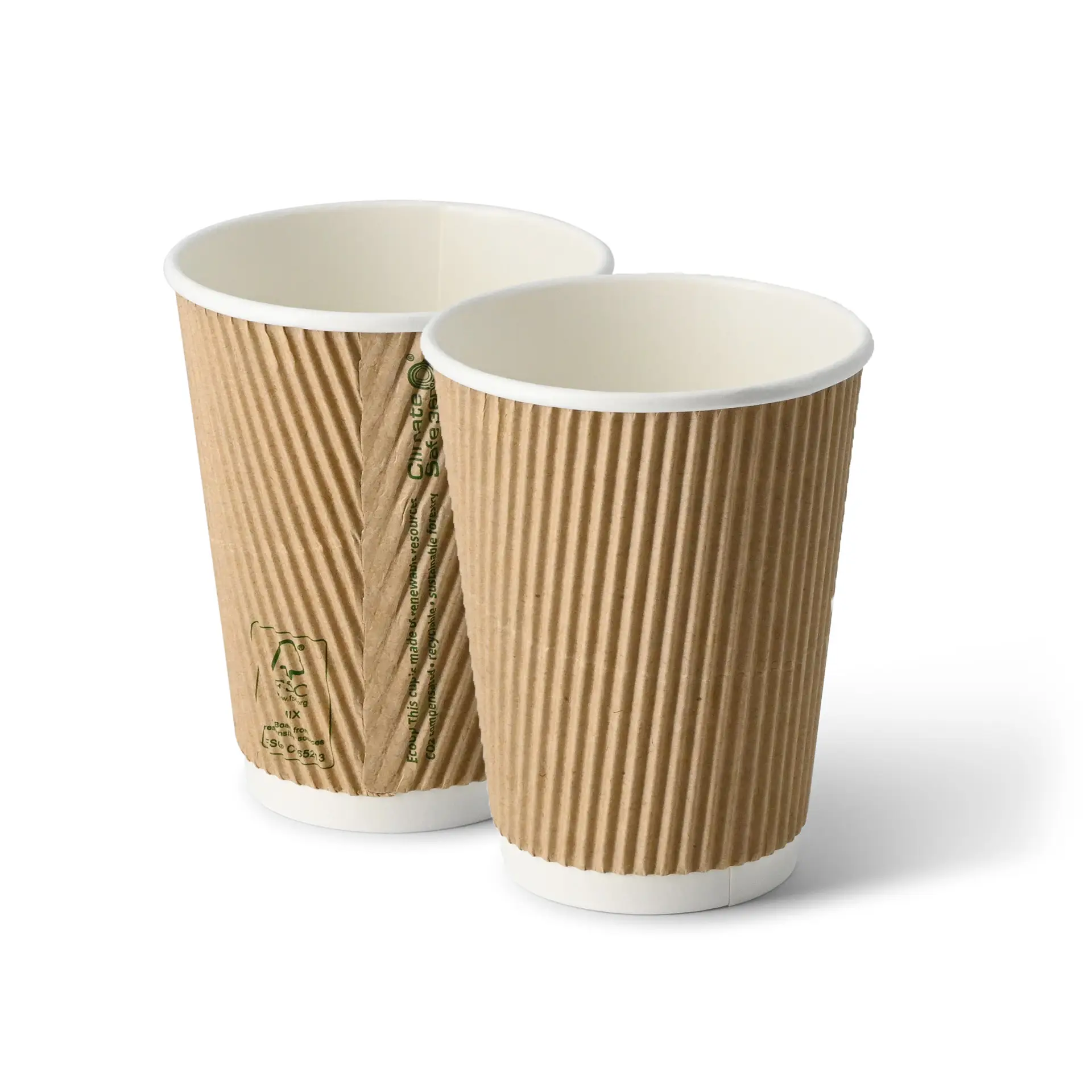 Riffelbecher / Coffee to go Becher 300 ml / 12 oz, Ø 90 mm, braun, innen weiss