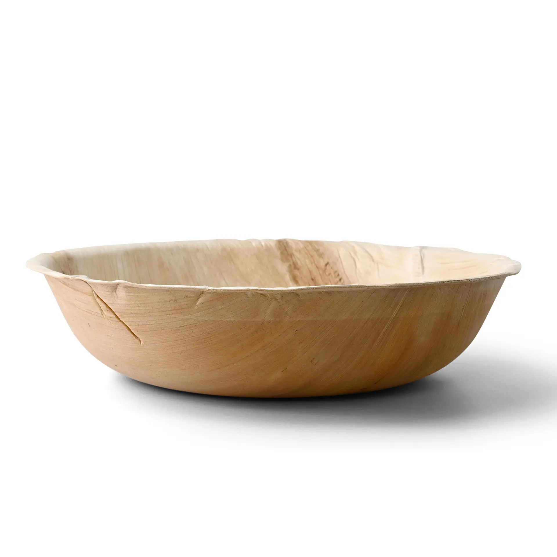 Bol rond en feuille de palmier, 30 cm de diamètre, avec texture naturelle, adapté pour aliments chauds et froids, biodégradable.