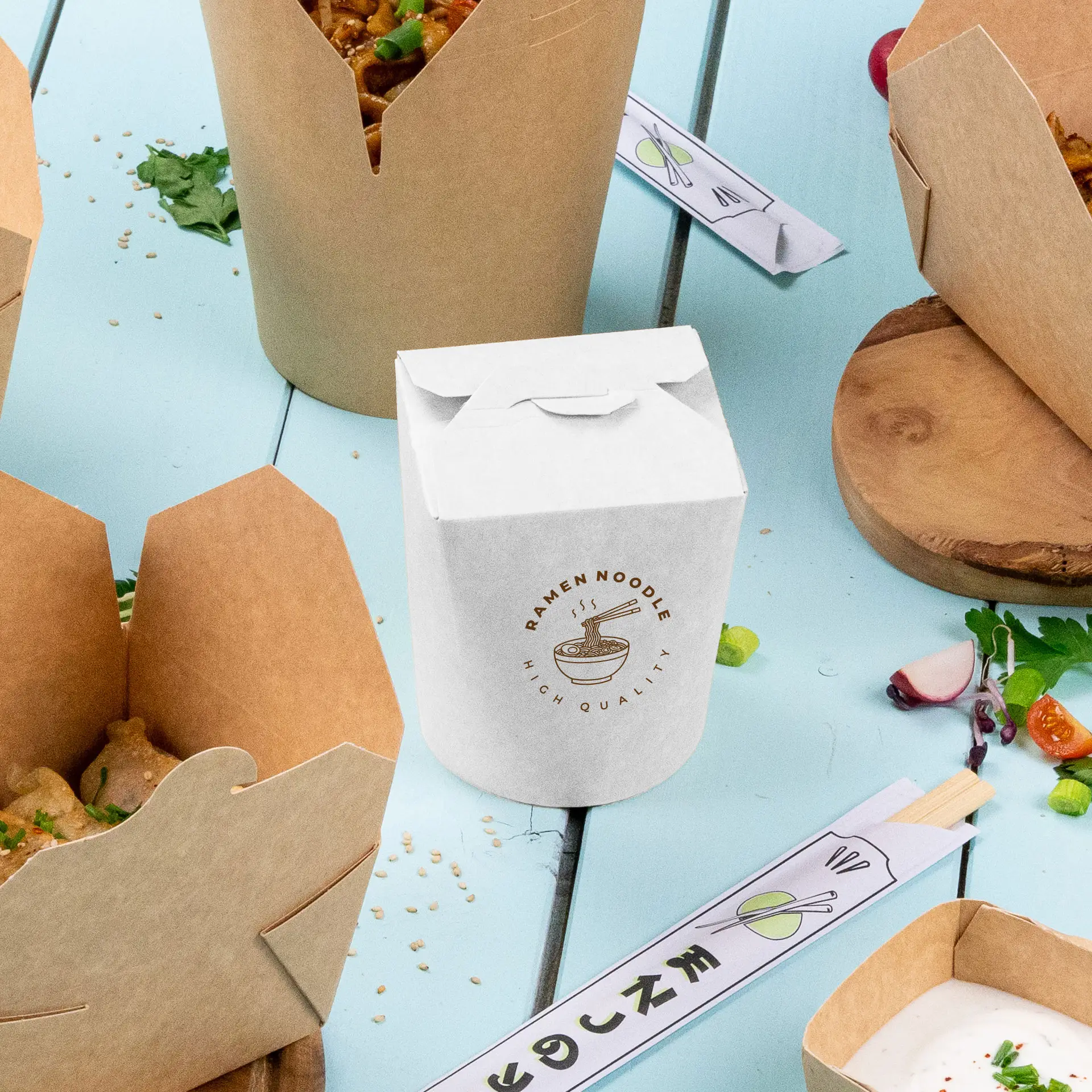 Boîtes à pâtes personnalisées, 400 ml, blanc, revêtement PLA