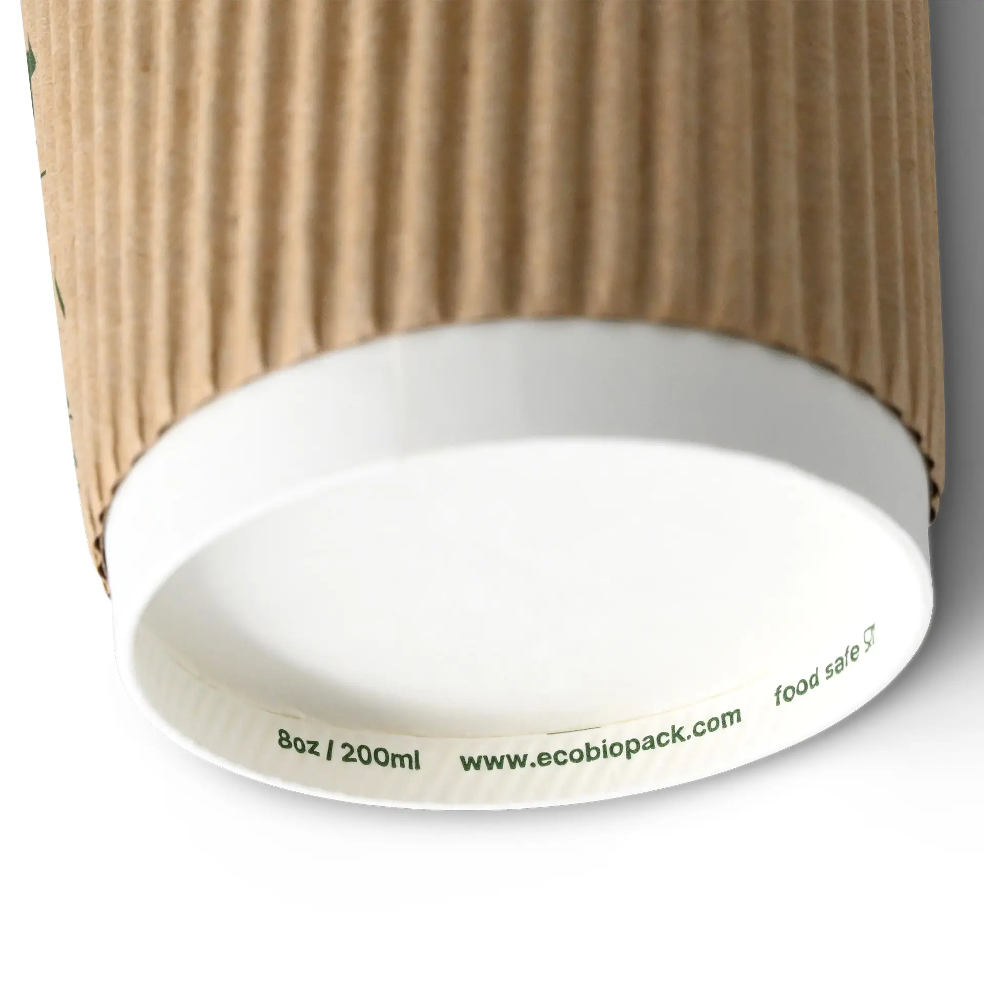 Riffelbecher / Coffee to go Becher 200 ml / 8 oz, Ø 80 mm, braun / innen weiss, PLA-beschichtet