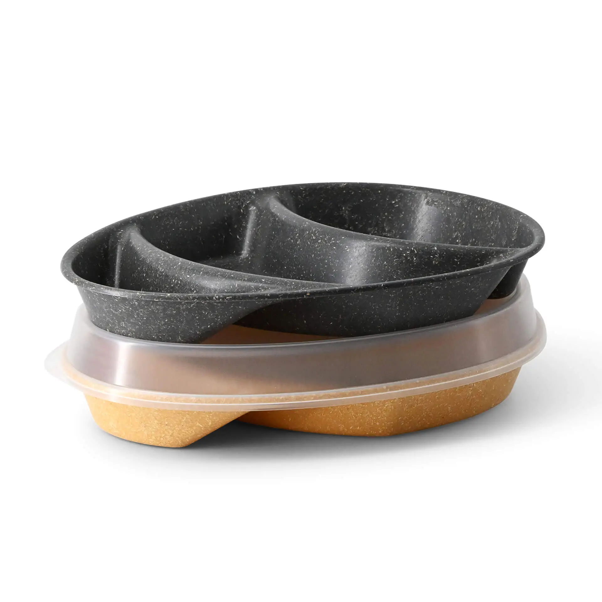 | 2 FÜR 1 | Mehrweg-Menü-Teller "merways Plate" 27,5 x 20 x 3,5 cm, 3 Kammern, tropfenförmig, Karamell / braun