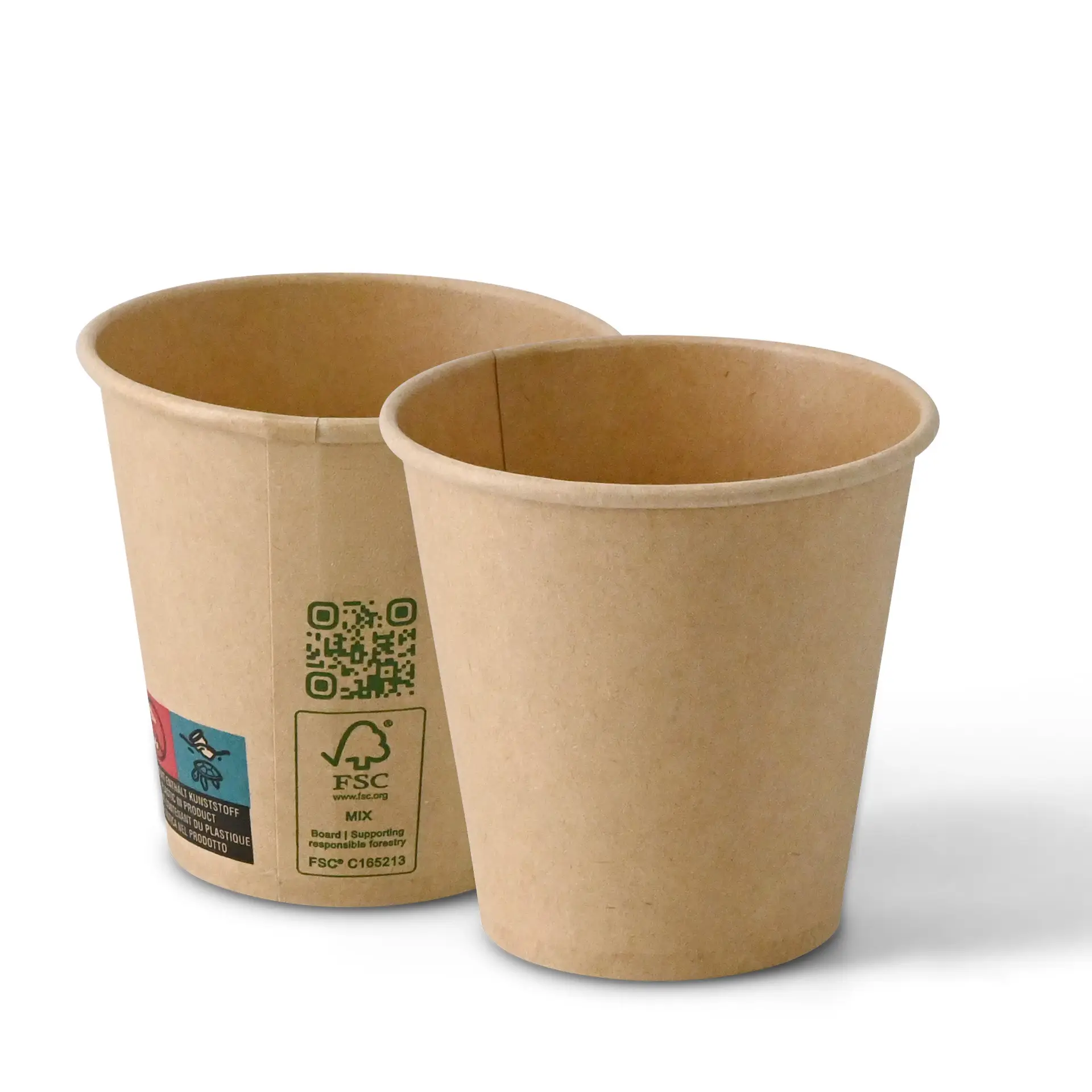 Pappbecher 150 ml / 6 oz, Ø 80 mm, einwandig, braun, PLA-beschichtet