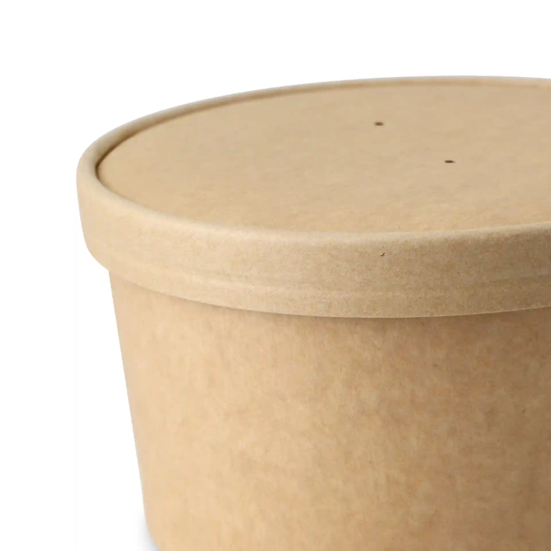 Coperchio rotondo in cartone marrone con membrana, diametro 150 mm, mostrato di lato con superficie liscia e due piccoli fori.