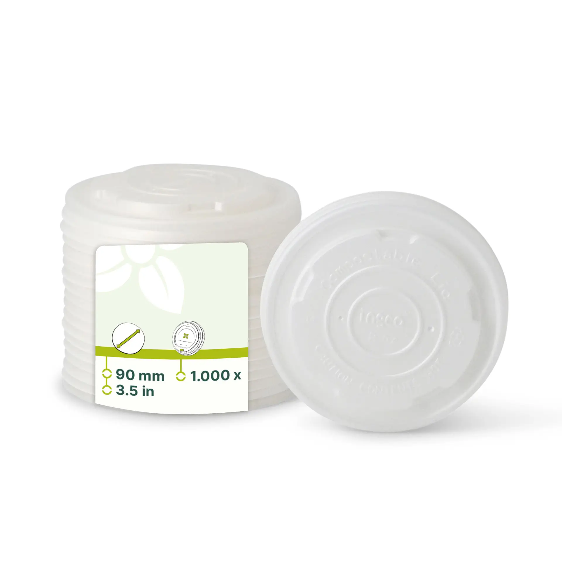 Couvercle plat en CPLA blanc pour pot en carton, Ø 90 mm